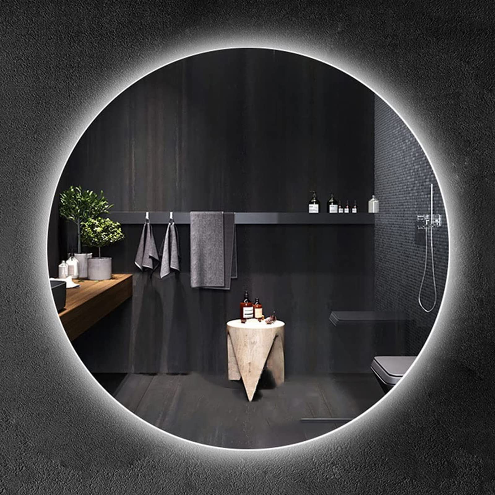 Specchio Da Toeletta Con Luci LED Rovere Nero - Dimensioni 100x45x18 Cm, Montaggio A Parete, Luce Calda