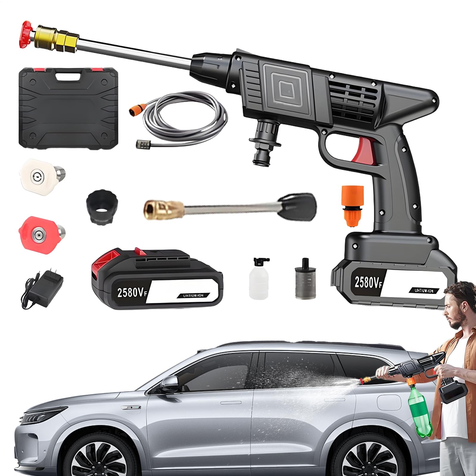 Hidrolimpiadora Portátil Limpiador A Presión Portátil | Herramienta de Riego con Boquilla de Pulverización Ajustable y Accesorios para Coche, Hogar, Jardín, Plantas de Exterior y