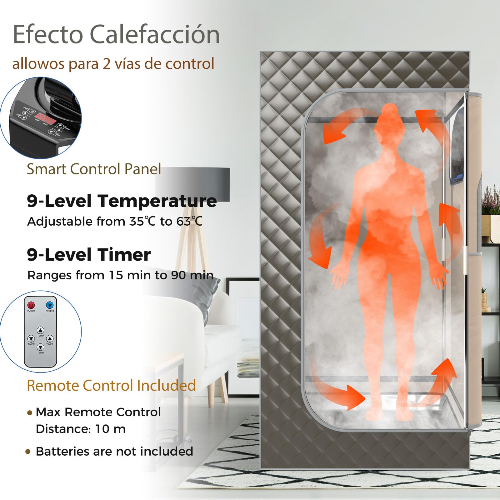 HOMASIS Sauna à Vapeur Portable 3L avec Générateur, Télécommande, 9 Niveaux de Température, Chaise Pliante Gris
