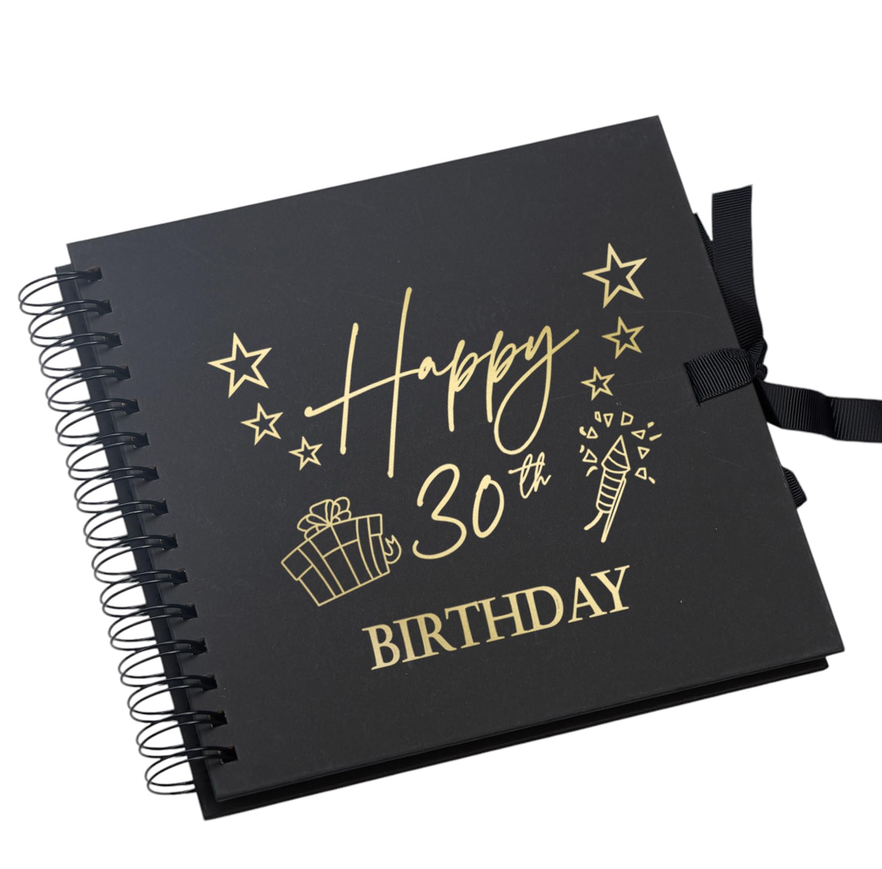 Ukgiftstoreonline Black 30Th Birthday Scrapbook Photo Album With Gold Script Present Design