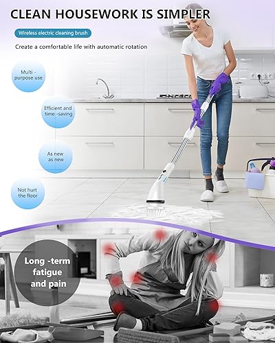 Miniatura 5 de Cepillo eléctrico giratorio  Cepillo de limpieza inalámbrico, cepillo de limpieza eléctrico con 6 cabezales de cepillo reemplazables, limpiador de