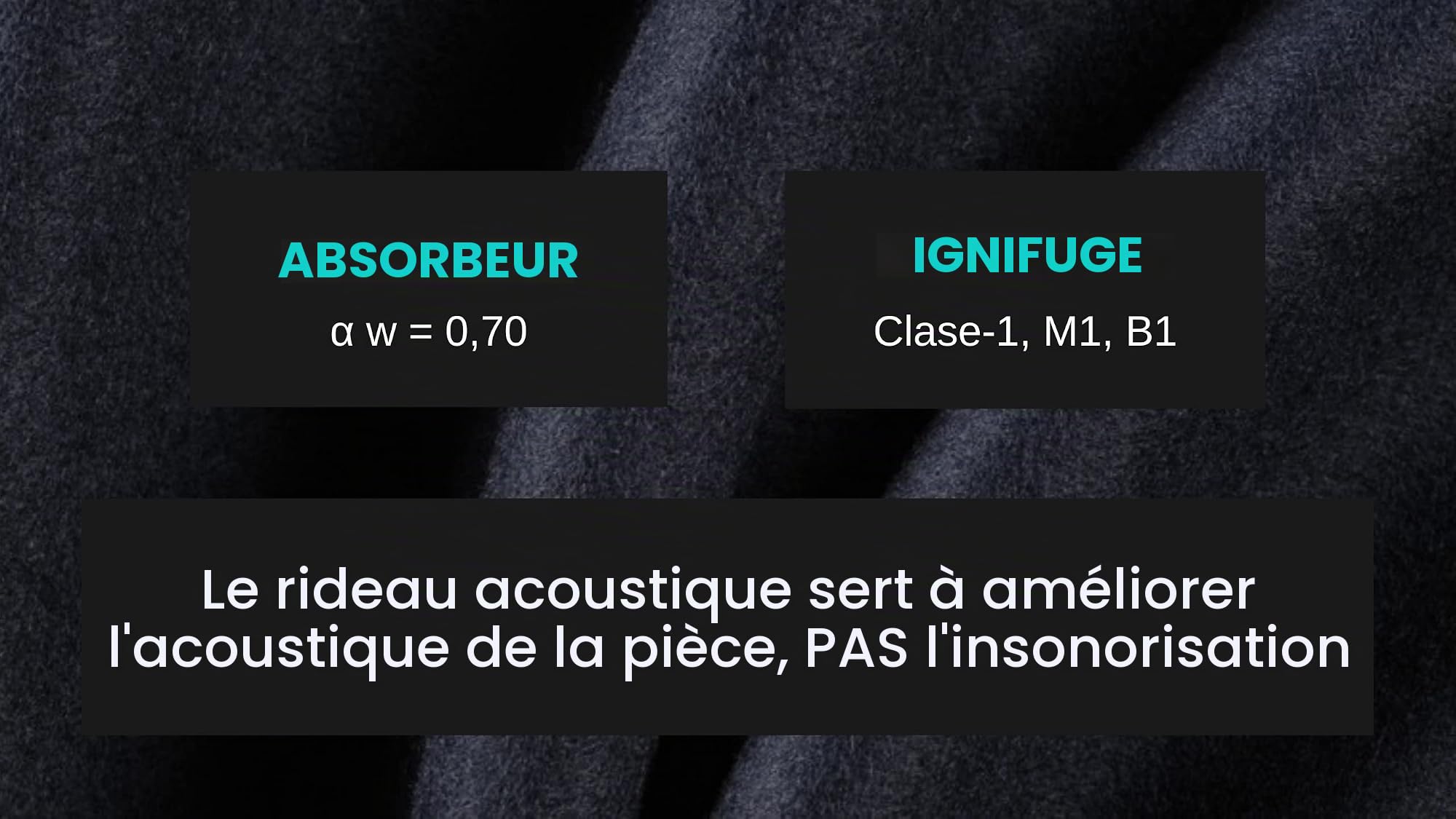 ACOUSPANEL Rideau Acoustique en Tissu Opaque Anti-Bruit, Dimensions 1,35x2,4m, Coton Ignifuge Scénique 300g, Velouté Noir