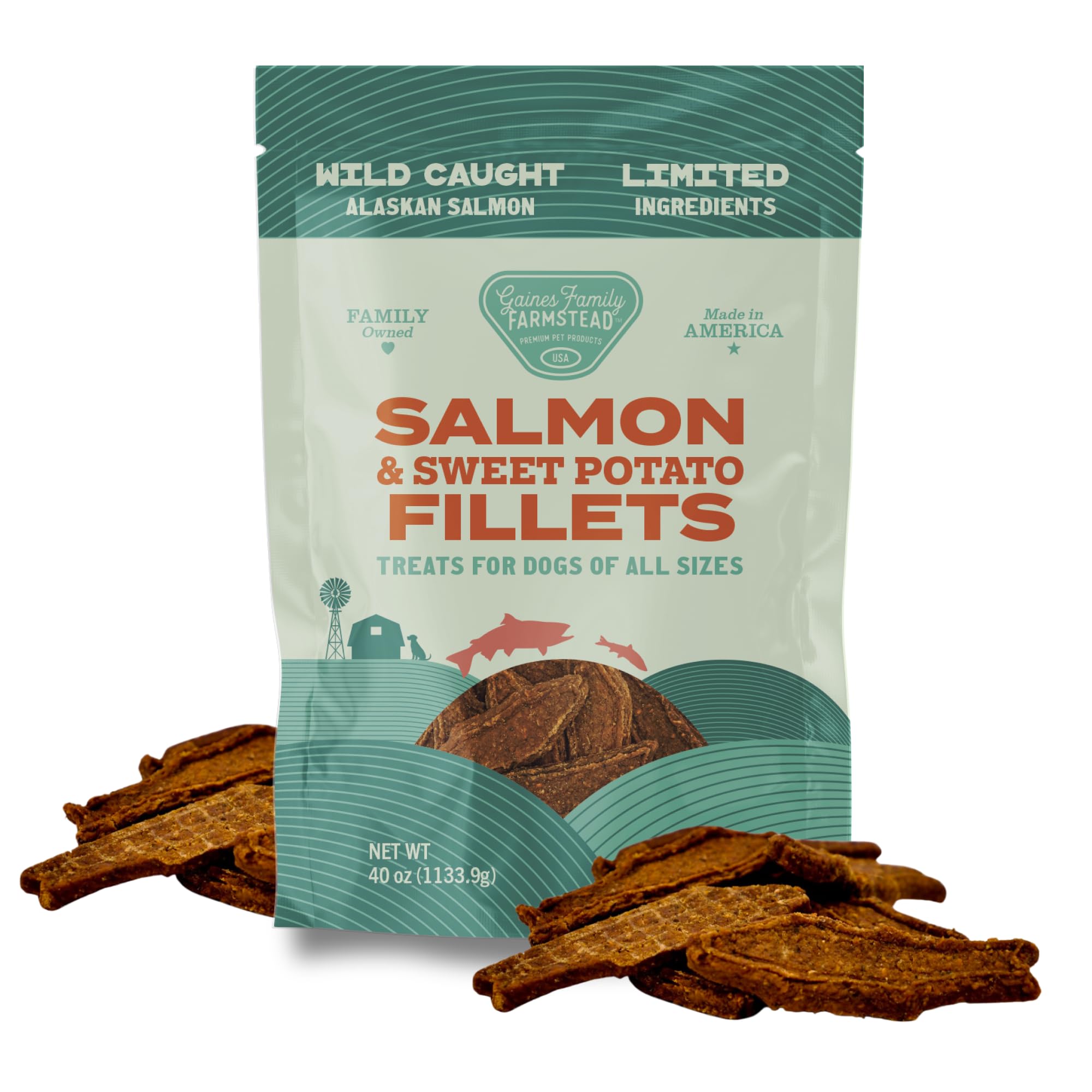 Gaines Family Farmstead Salmon & Sweet Potato Fillets for Dogs – 40 oz, All-Natural Soft Chews, Wild-Caught Alaskan Salmon, Limited-Ingredient Dog