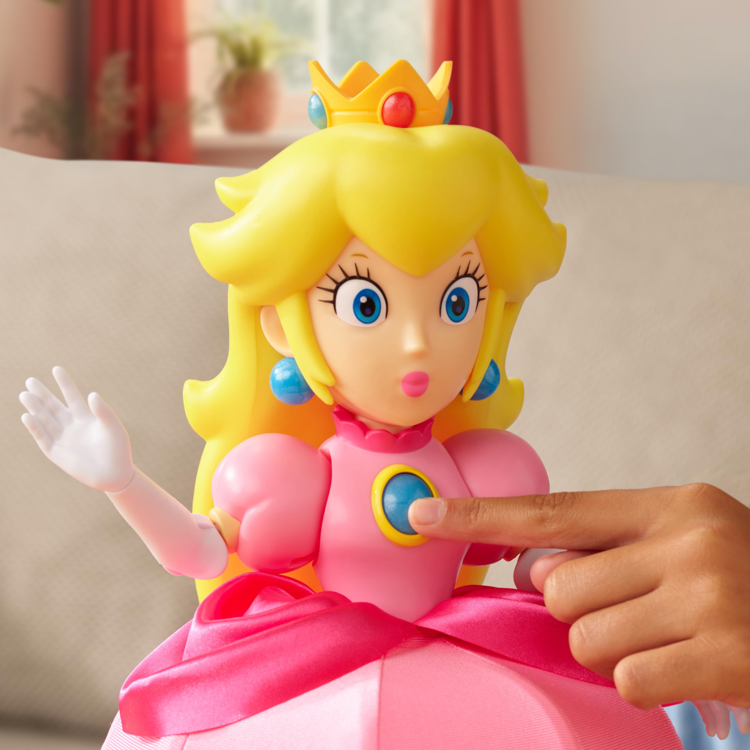 Super Mario Bros Princesa Peach Articulada Muñeca de Jakks Pacific, Licenciada Oficialmente, Posable con Vestido Iconicos y Corona - Regalo Muy Detallado