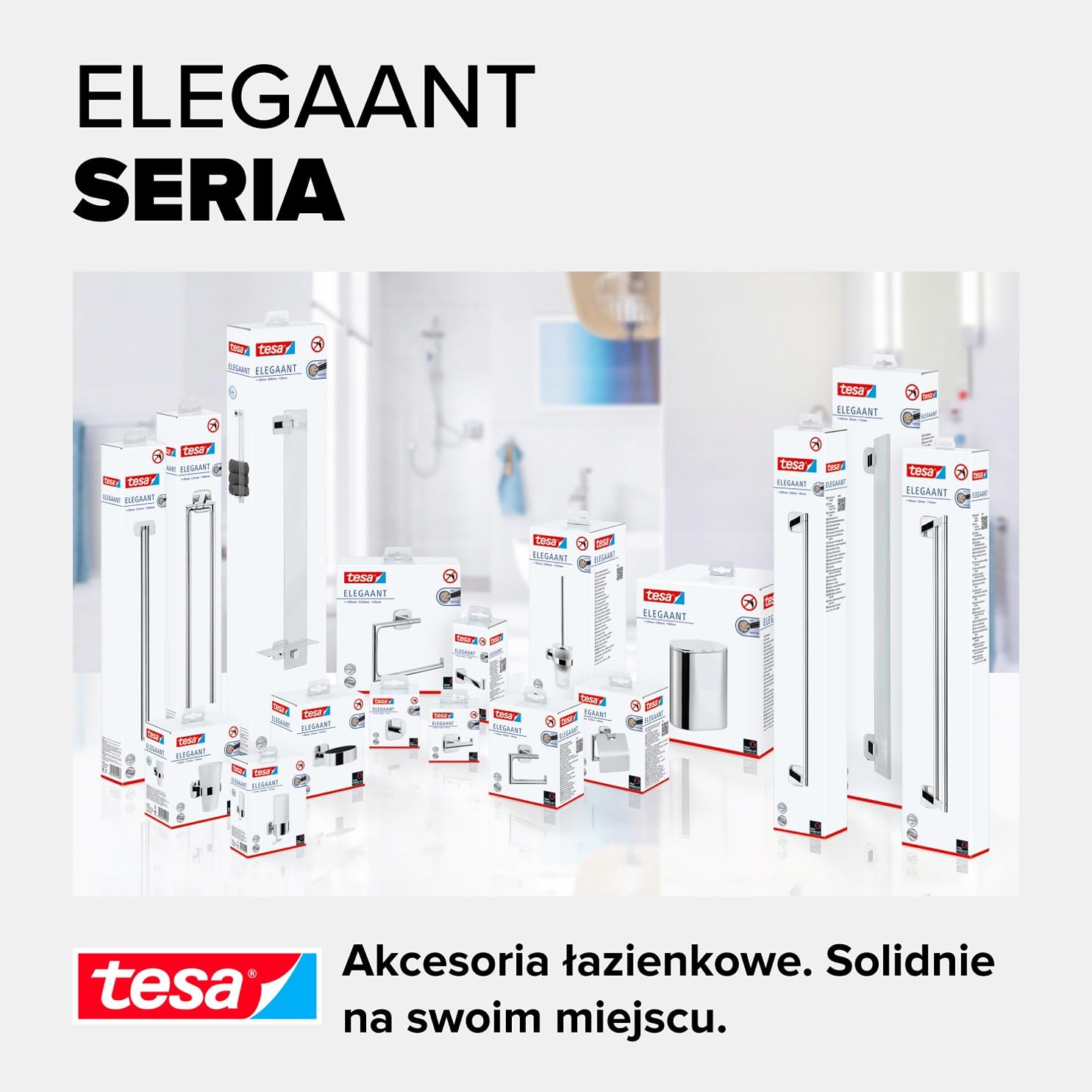 tesa ELEGAANT wieszak na ręczniki – samoprzylepny, metalowy pierścień ręcznikowy do łazienki – chromowany metal – prosty montaż – 156 mm x 185 mm x 45 mm