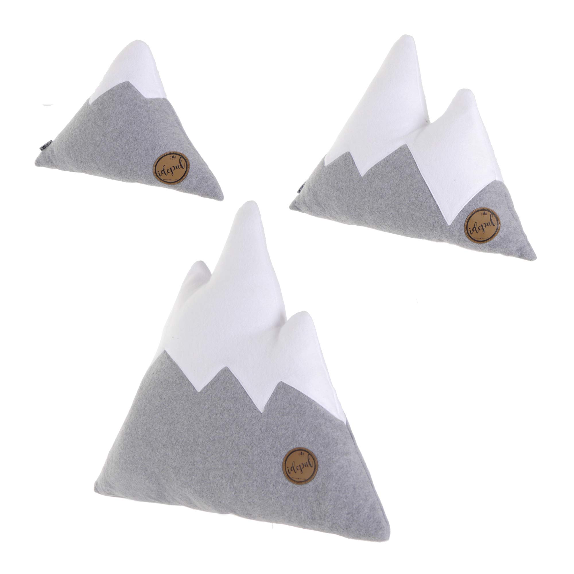 3er Set Kissen Kissenset Geschenkset Bergform Berg Dekokissen Zierkissen grau weiß Fleece (3er Set)