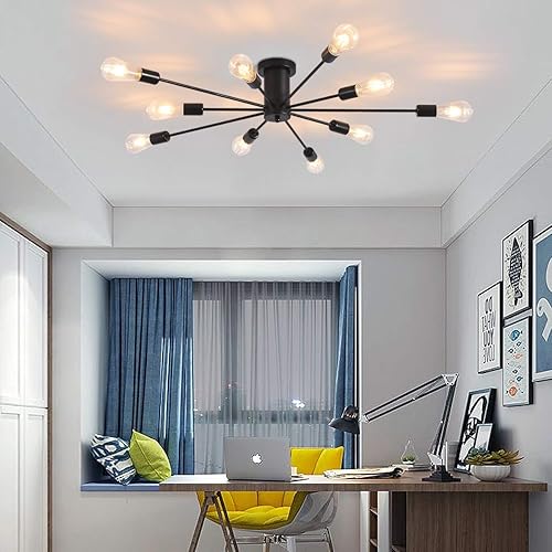 Miniatura 3 de Garwarm Lámpara de techo semiempotrada, lámpara de techo industrial de Sputnik de 10 luces para cocina, comedor, sala de estar, dormitorio,