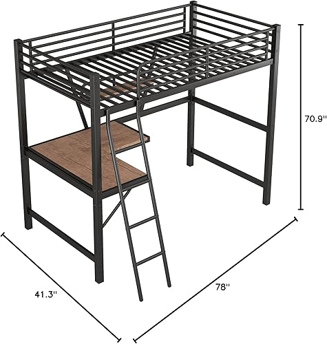 Miniatura 8 de Merax Litera individual de metal pesado con escritorio/barandilla de longitud completa para niños y niñas, no necesita somier, color negro 3#