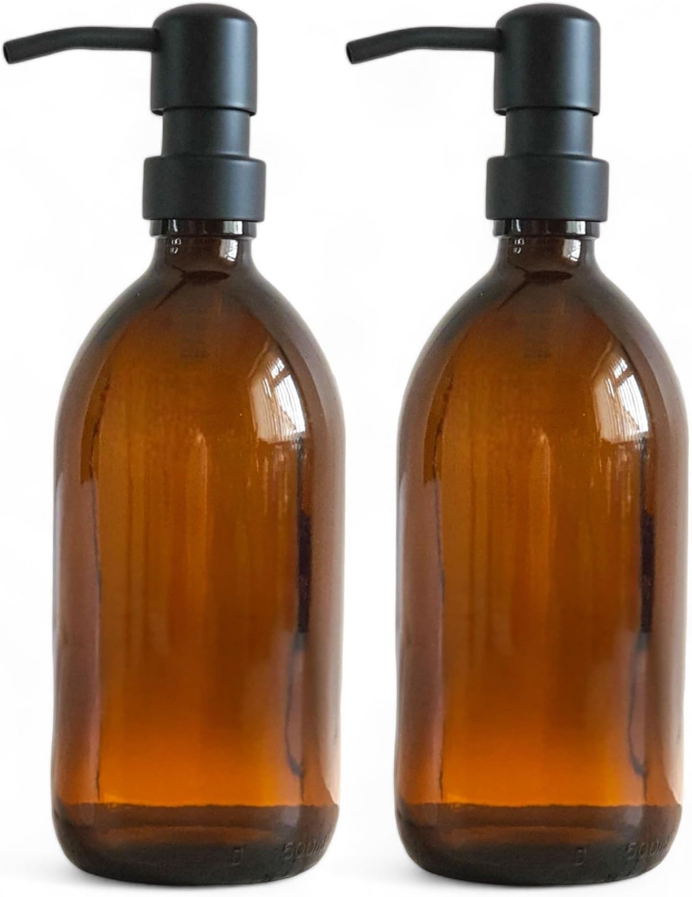 500ml Amber Glass Soap Dispenser with Matt Black Coated Steel Pump