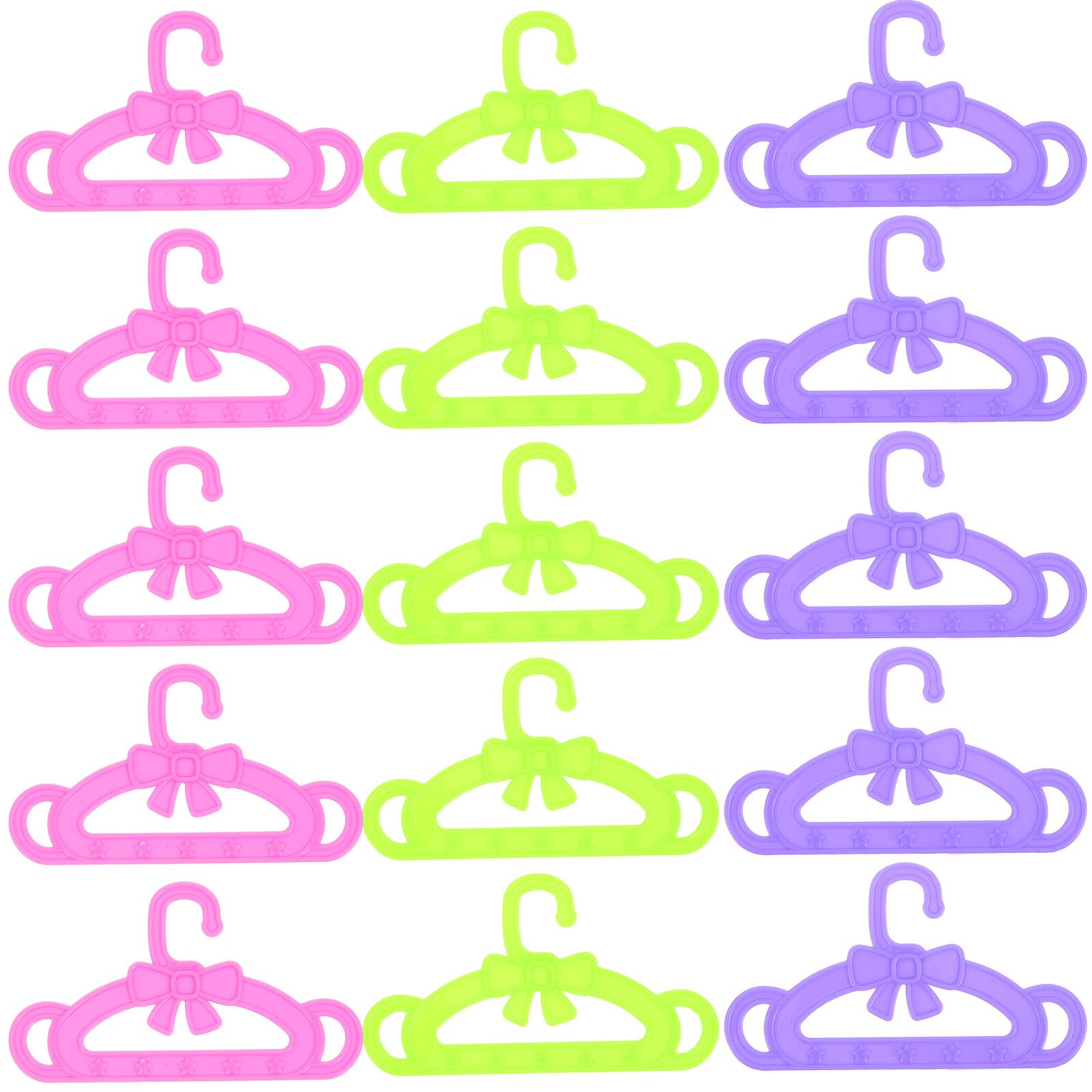 Perchas de Ropa para Muñecas de Plástico, 15 Piezas | Rosa, Verde y Morado, Juego de 5 por Color, Accesorios para Prendas de Muñecas, para Bebés y Niñas