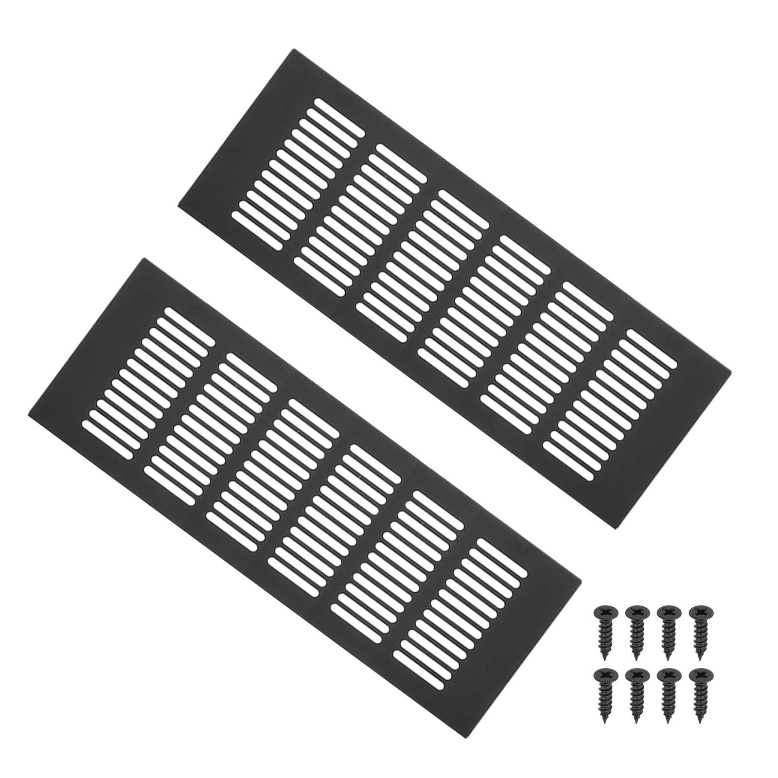 PATIKIL 10 x 4 Inch Door Air Vent Cover, 2pcs Aluminum Grille Ventilation Cover Louvered with Mounting Screws for Cabinet Wardrobe Door, Black