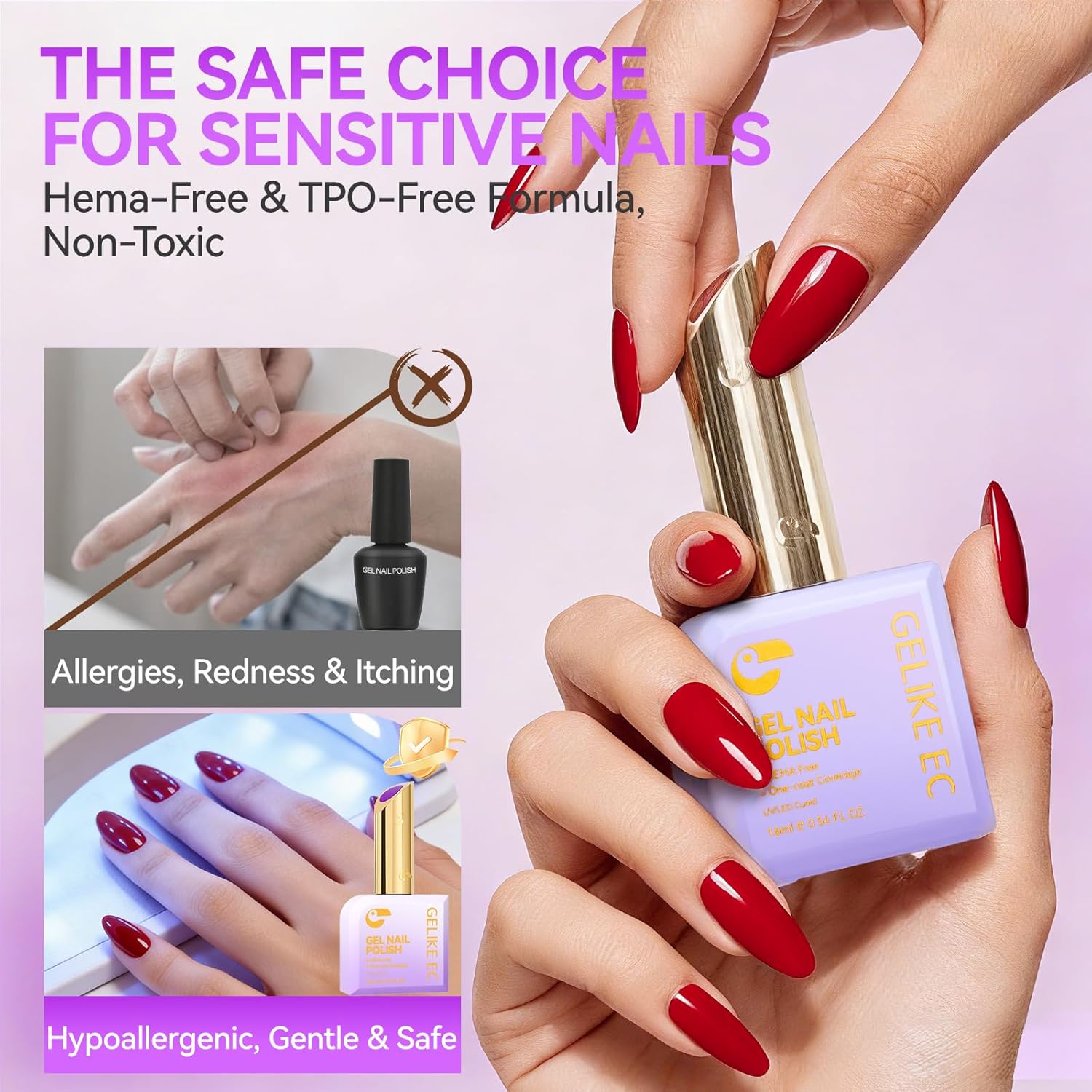 gelike ec Gel Nail Polish Set: 16ML 12 Colors Kit HEMA & TPO Free Hypoallergenic Formula Professional Soak Off UV LED Gel Polish for Natural & Fake Nails