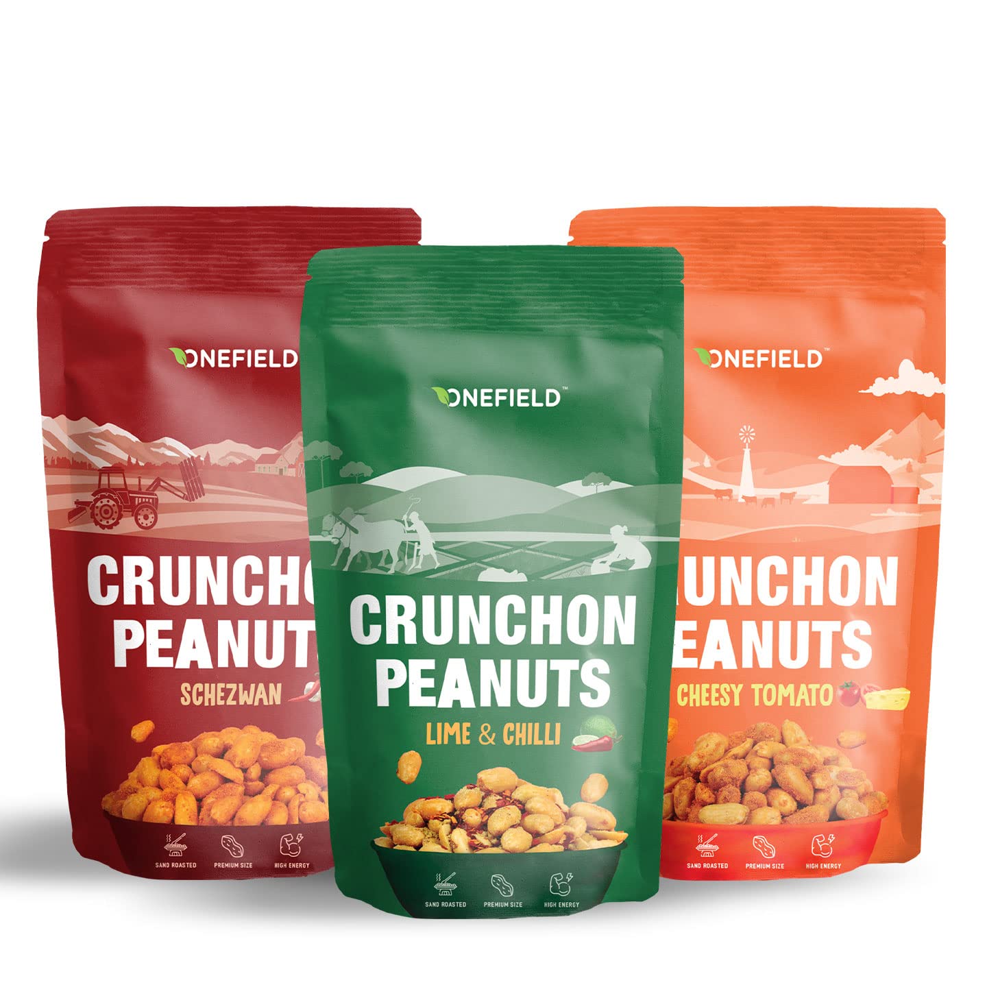 onefield Crunchon Peanuts 3 Flavours AllInOne Pack of 3 (3 x