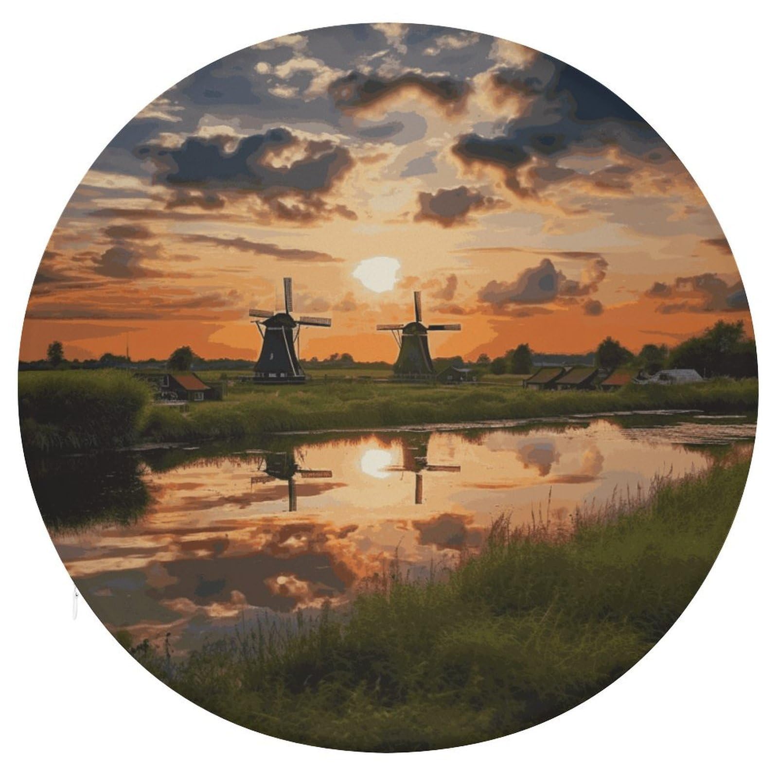 Wsoihfec Style Beautiful View Of The Netherlands Seat Cushion Round Chair Pad