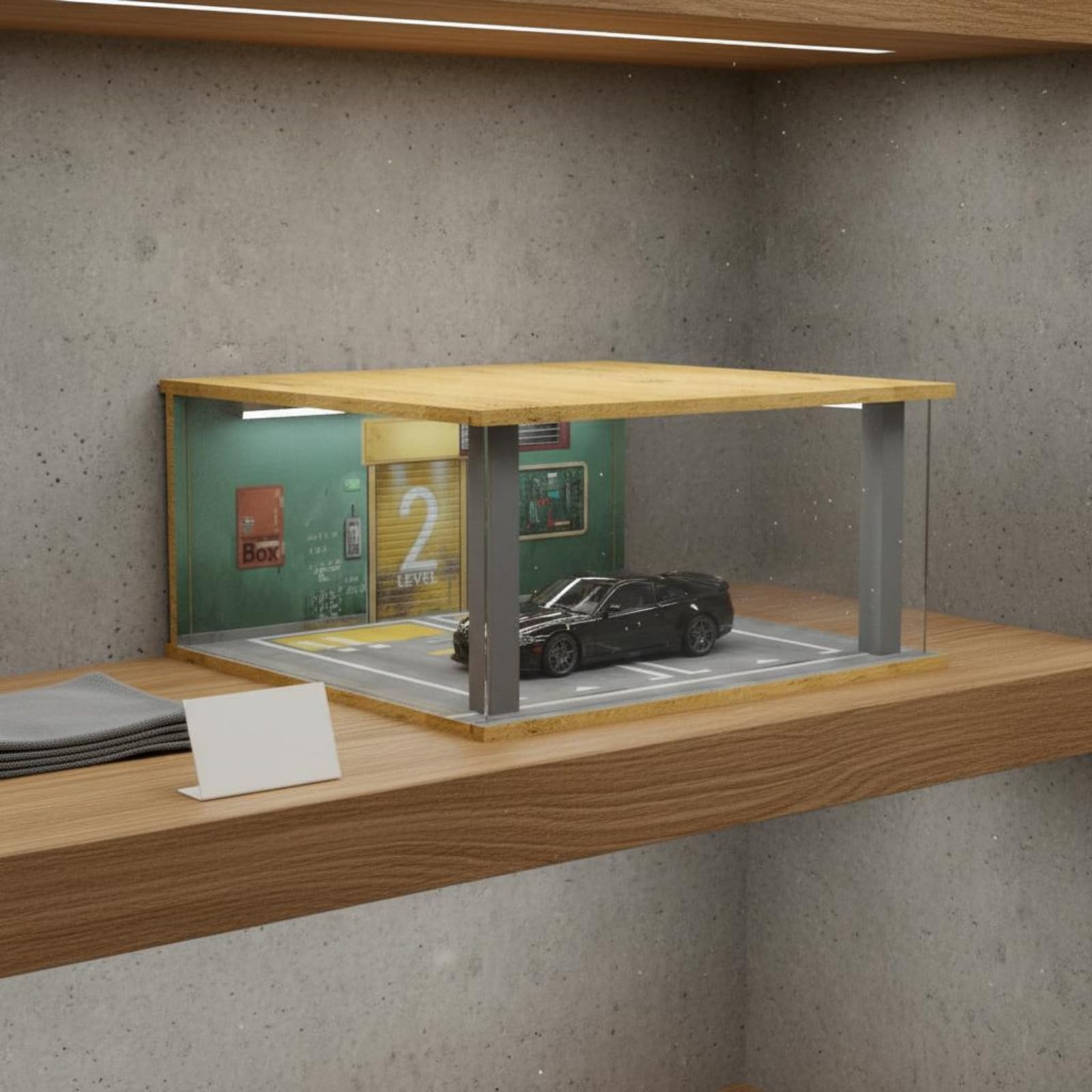 Parkszene Display Vitrine Modellauto Vitrinenkasten Ausstellungsbox Schaukästen Aufbewahrungsbox Holz mit Acrylabdeckung Staubschutz Leicht zu Öffnen