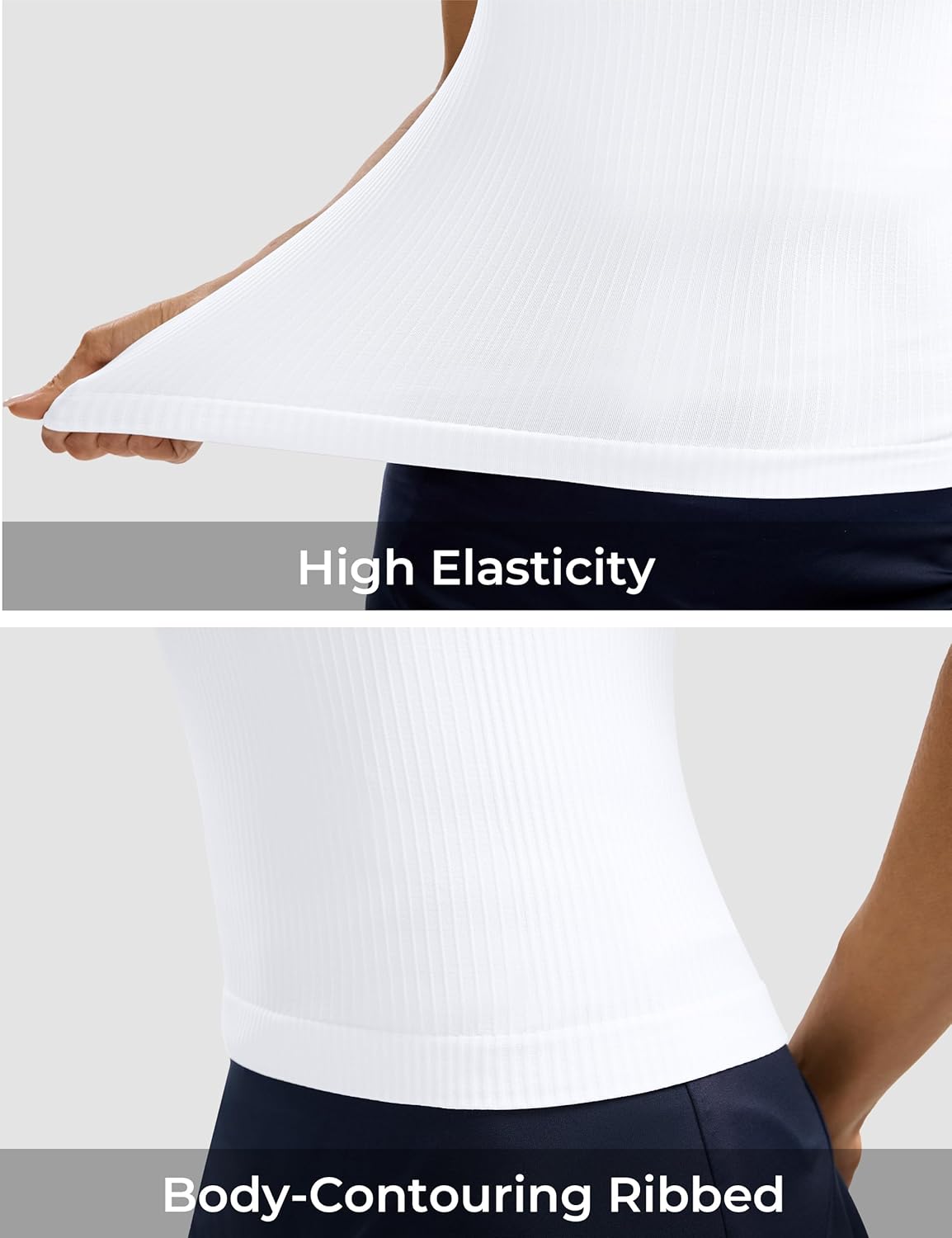 Seamless Ribbed Workout Tank for Women with Built in Bra, V Neck Spaghetti Strap Crisscross Back Yoga Top, Gym, Daily Wear