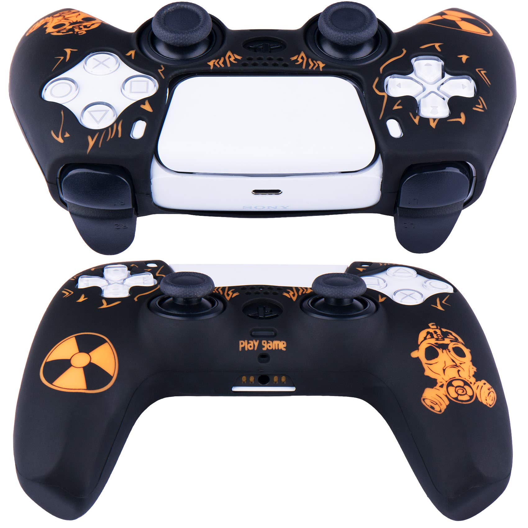 Yorha Tachonado Talla Láser Silicona Caso Piel Fundas Protectores Cubierta para PS5 Mando x 1 (Radiación Naranja) con Pro los puños Pulgar Thumb Gripsx 8