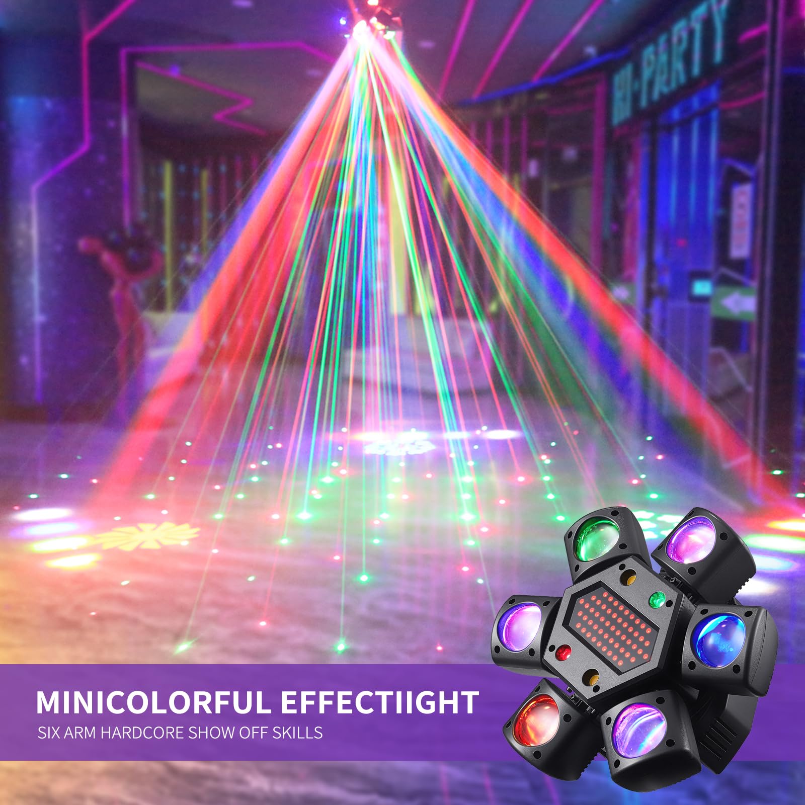 Moving Head Discolicht Partylicht, DMX 512 Effektstrahler,XJG06 LED RGB Licht DJ Projektor Musikgesteuert DJ Disco Lichter, Für KTV Familientreffen Hochzeit Geburtstag Halloween