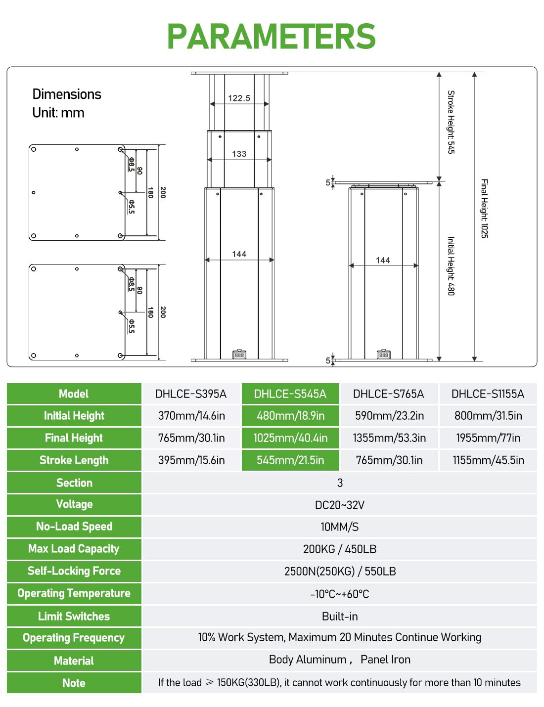 DIHOOL Piedi Alzatori Elettrici Capacità 200kg Altezza Regolabile 480-1025MM Struttura Tavolo Telescopica Tavolo Officina Controllo WLAN Remoto Manuale per Officina Camper Ufficio