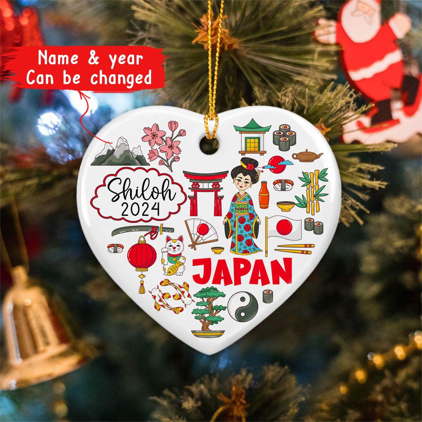 Personalized Japan Landmark Ceramic Christmas Ornament 2025, Japan Travel Souvenir Xmas Keepsake Ornament, Custom Name Japan National Park Christmas Ornament, Tokyo City Xmas Ornament for Japan Lover