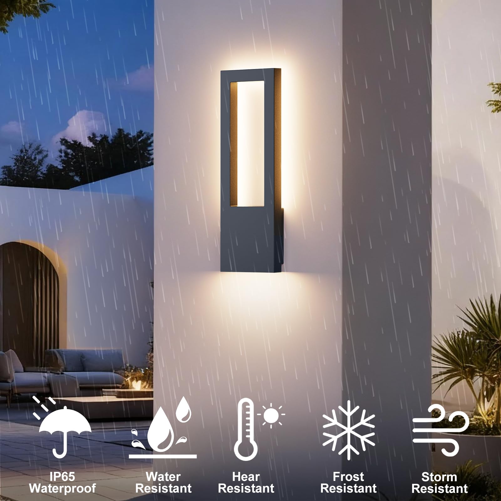 Aipsun 30W Applique da Esterno/Interno,Lampada da Parete Illuminazione 3000K Bianco Caldo Ip65 Impermeabile|Applique Rettangolari Per Terrazza Ingresso,Alluminio,Antracite