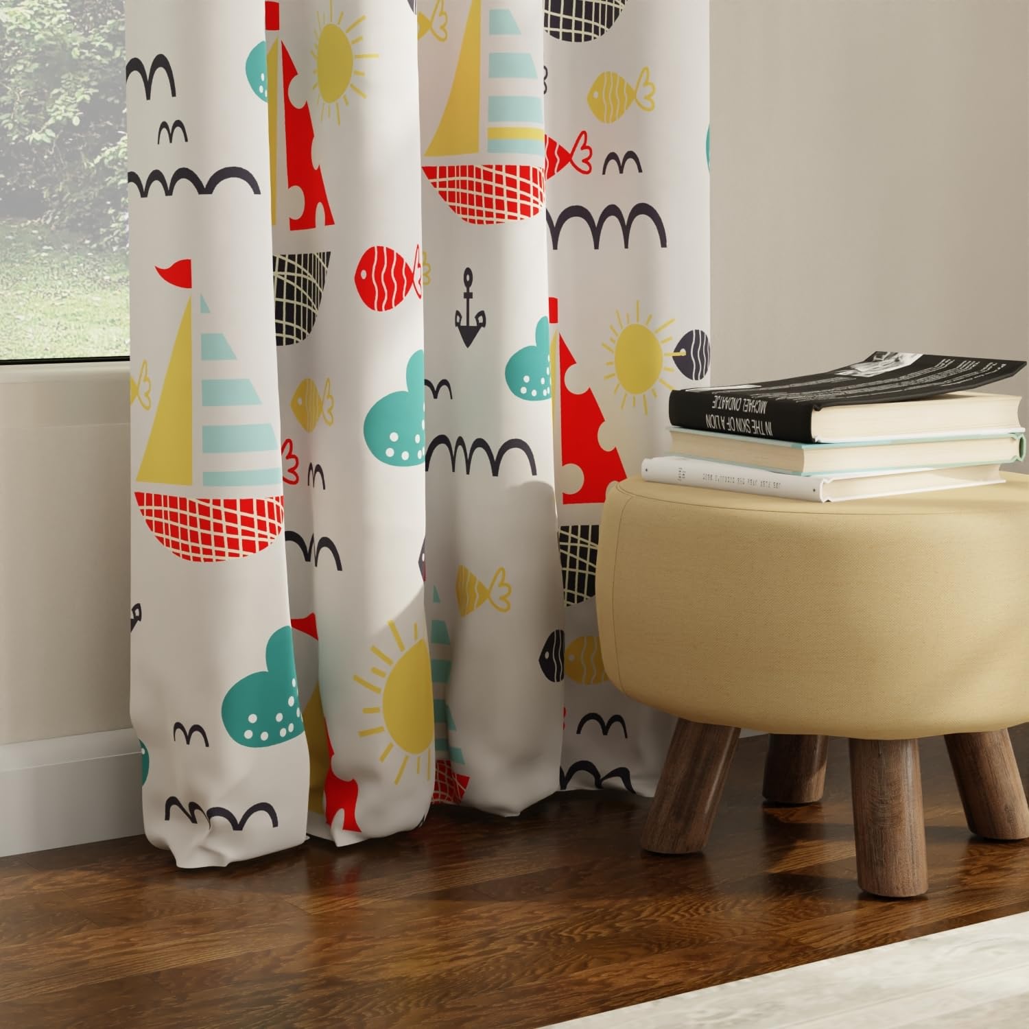 Urban Space Digital Printed Blackout Curtains for Long Door Bedroom, 80-85% Room Darkening Blackout Kids Decorative Curtains, 1 Piece Curtain with Eyelets and Tieback (Long Door 8 Ft, Nemo)-picture-13