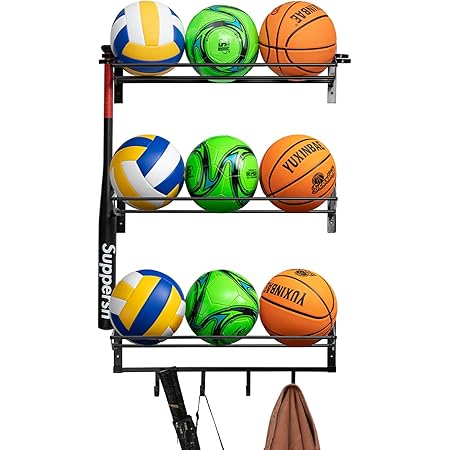 Amazon.com: Amazon Basics Wall Mount Sports Ball Storage Rack ...