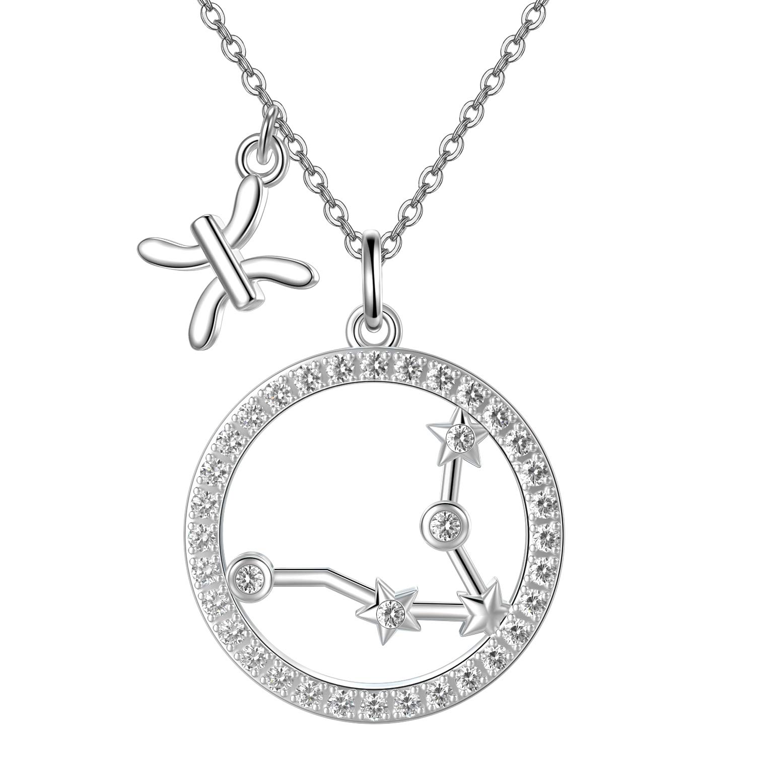 PEIMKO 12 Zodiac Necklace Constellation Jewelry for Women Girls,Horoscope Pendant 925 Stering Sliver Necklace 18 +2 inch White Plated Chain