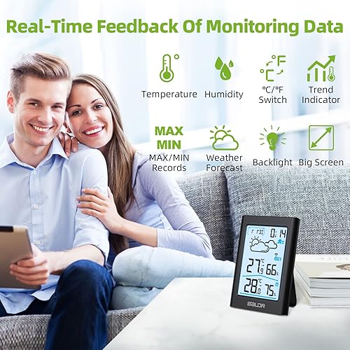 Miniatura 2 de BALDR Termómetro inalámbrico para interiores y exteriores, estación meteorológica inalámbrica con temperatura y humedad, medidor de termómetro