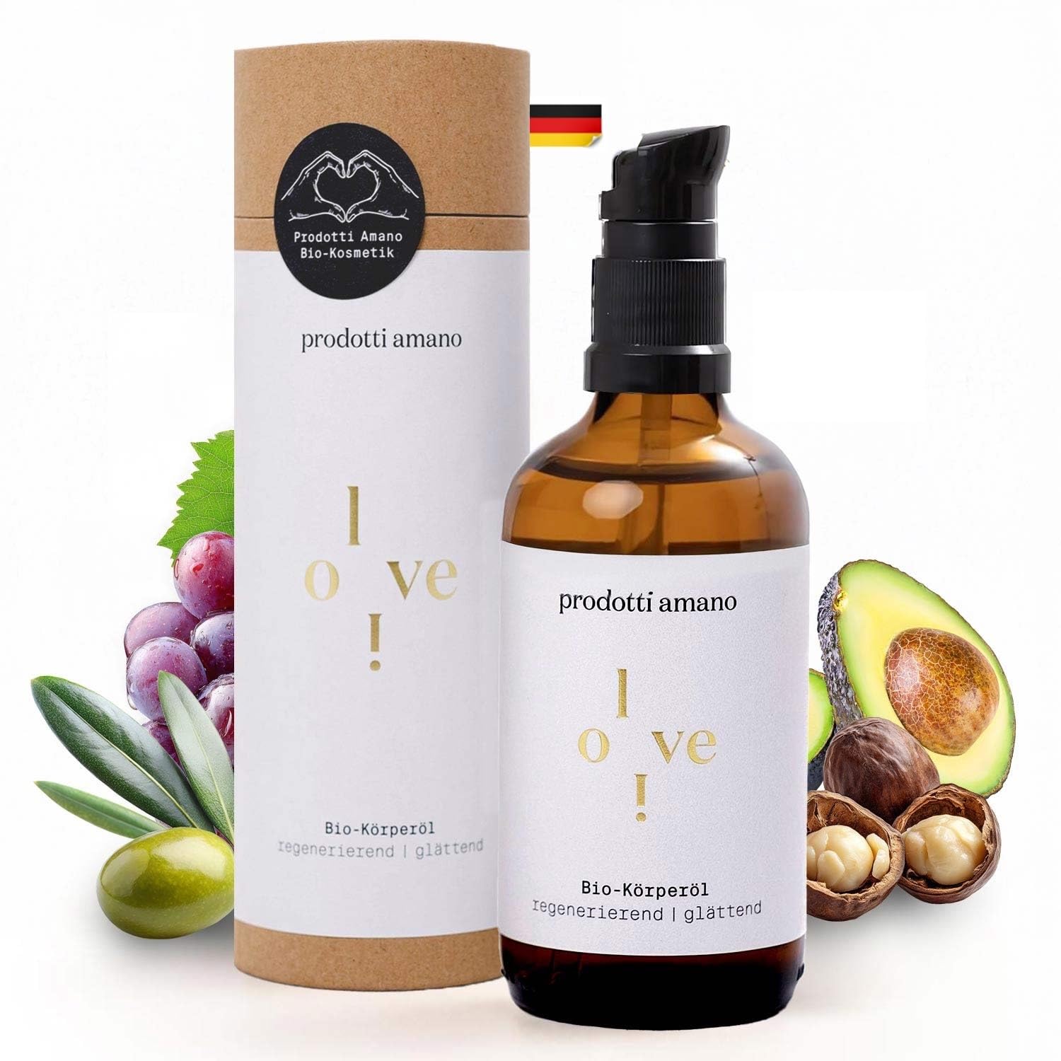 I BIO Olivenöl Körperöl für trockene Haut I 100 ml | Sensible Vegane Hautpflege I Bewahrt Feuchtigkeit, Regeneriert und Glättet I Naturkosmetik inkl. 5 Öle & Extrakte