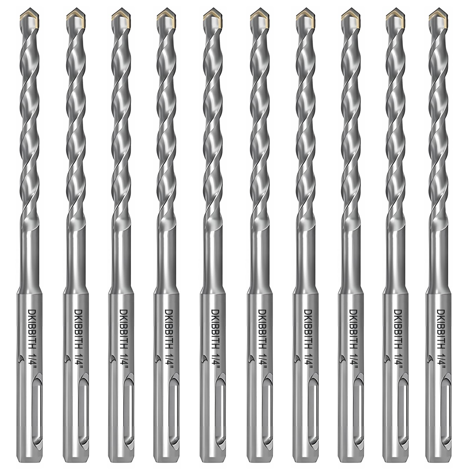 10-Piece 1/4” SDS Plus Drill Bits Rotary Hammer Drill Bit Set, Carbide Tipped for Drilling Concrete Cement Porcelain Tiles Ceramic Pots Stone Brick, Diameter 6mm, 160mm Long, SDS Plus Shank