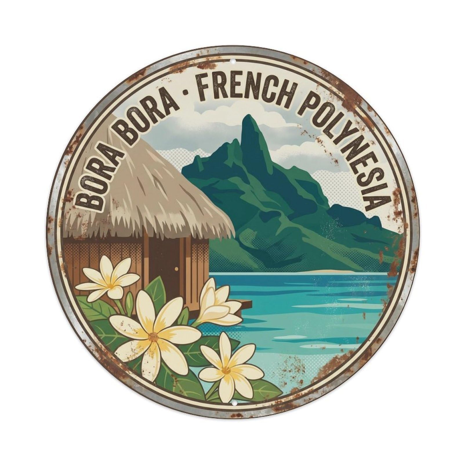 Olhnbad Style Tiare Borabora Otemanu Lagoon Bungalow Boat Metal Tin Sign