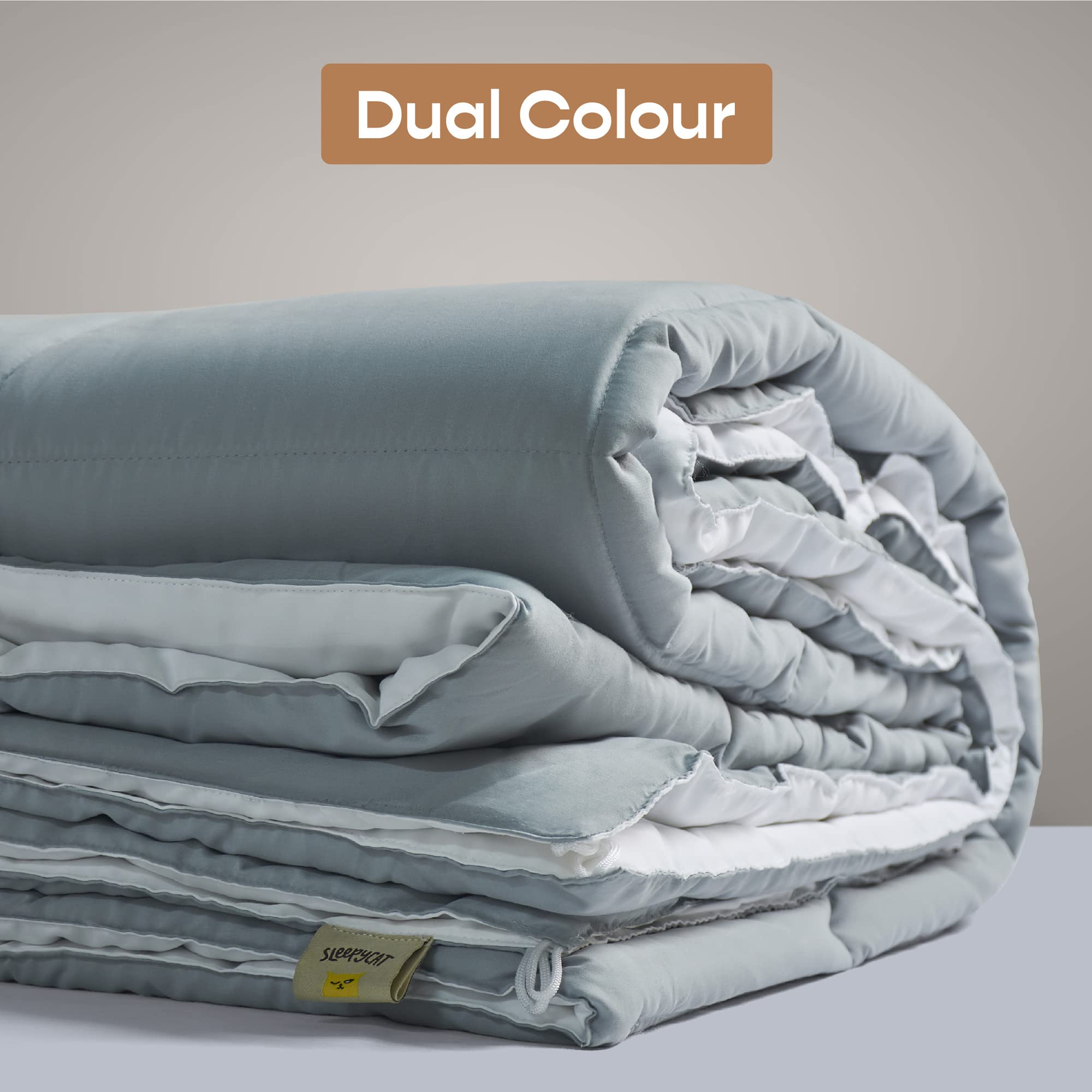 SleepyCat Luxurious All Season Reversible Comforter-Hotel Like Feel with Down Alternative Lightweight Microfiber Fill,Double Size 90X100 Inches(200 GSM,Rhino Grey and Coconut White)
