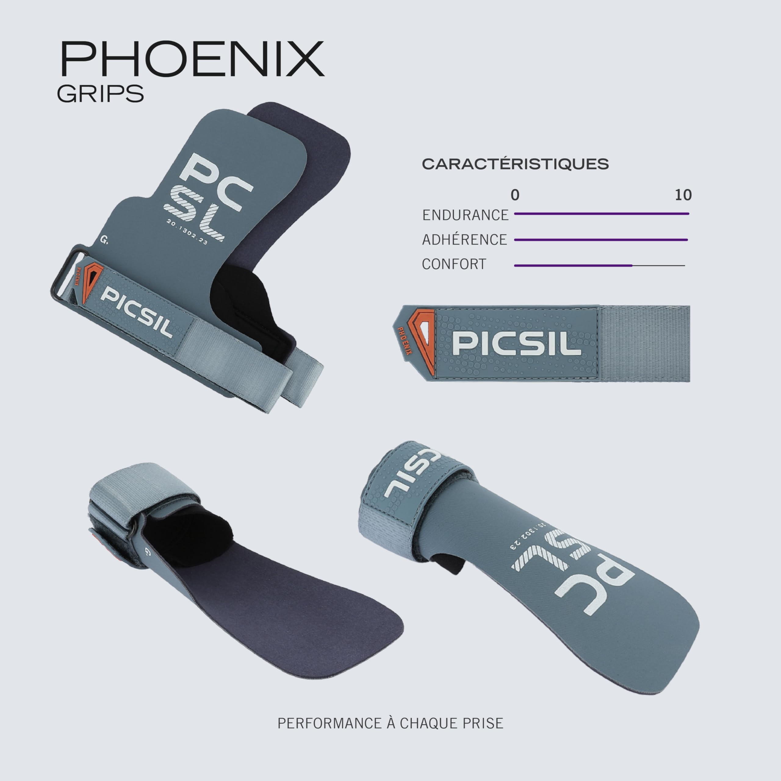 PICSIL - Maniques Phoenix, Grips Professionnel Sains Magnésie, avec Étui et Protège-Poignets Inclus, pour Cross Training, Calisthenics, Musculation, Fitness