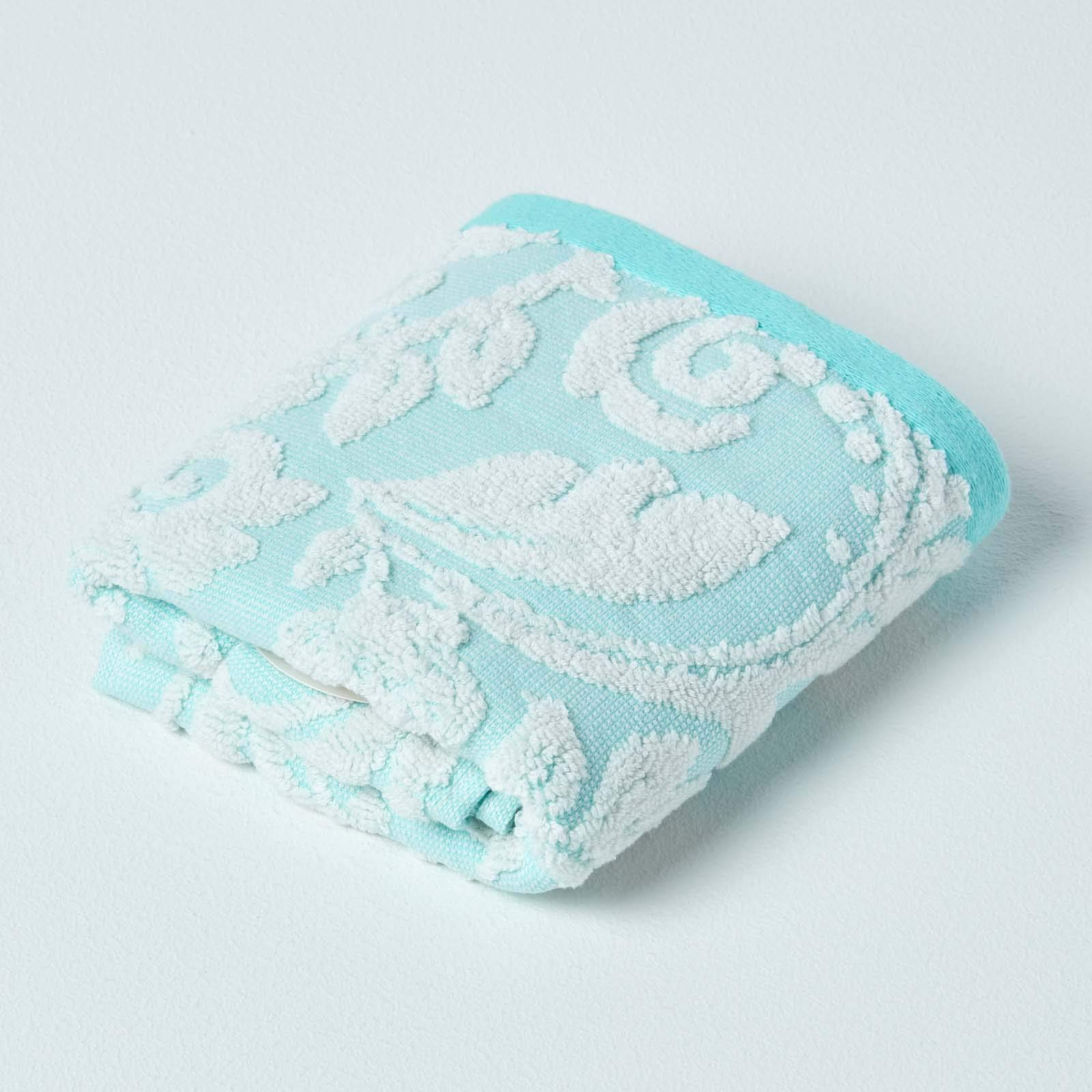Homescapes Bleu Blue Guest Towel 600 Gsm Cotton With White Damask Pattern