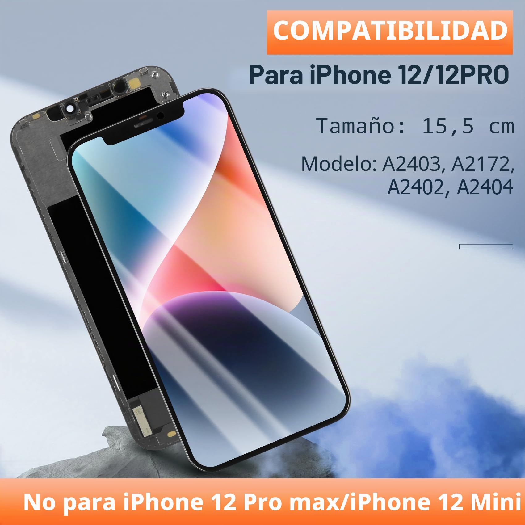 Pantalla LCD para iPhone 12 A2403 A2172 A2402 Pantalla LCD para iPhone 12 Pro A2407 A2341 A2406 6,1 pulgadas Pantalla táctil Digitizer Assembly con Reparación, Negro Incell