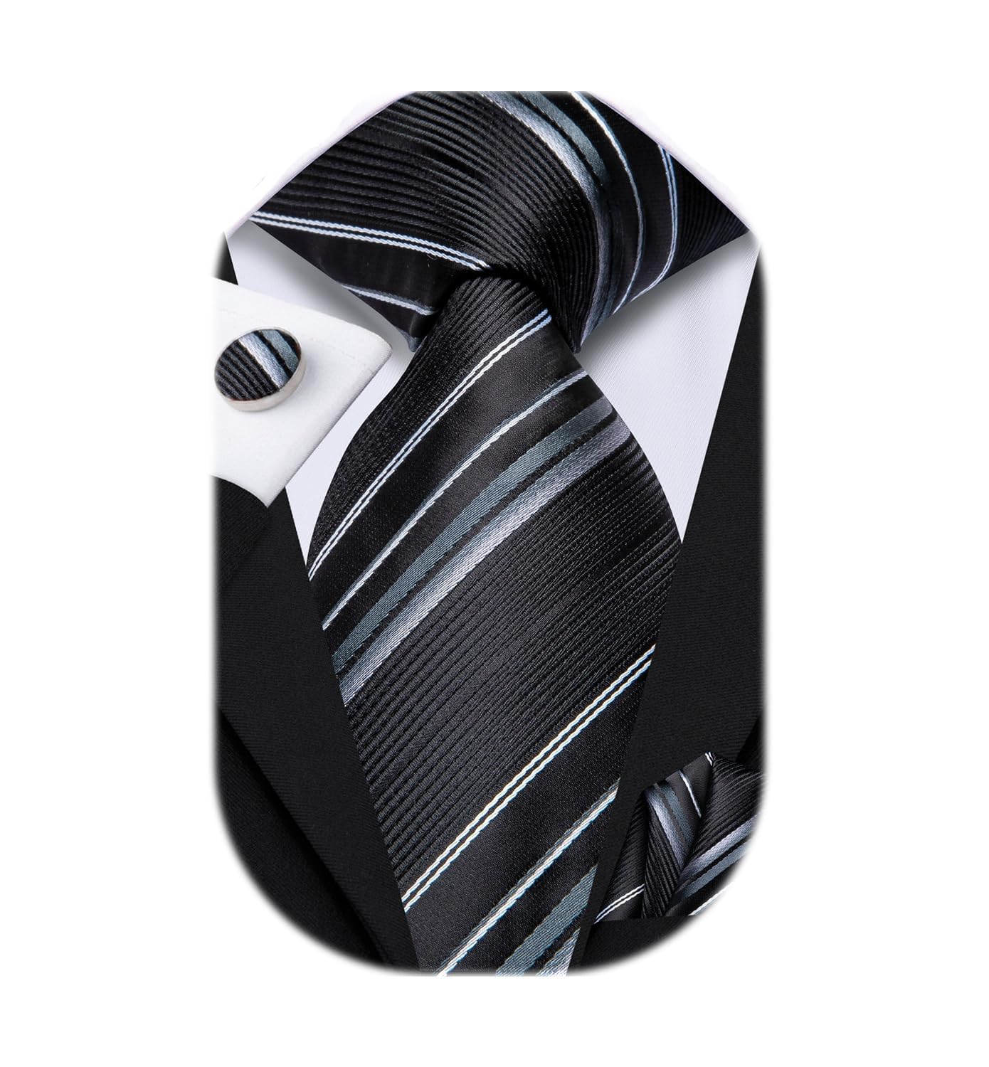 Dubulle Mens Paisley Floral Silk Tie for Men Striped Necktie and Pocket Square Cufflinks Set Wedding Business