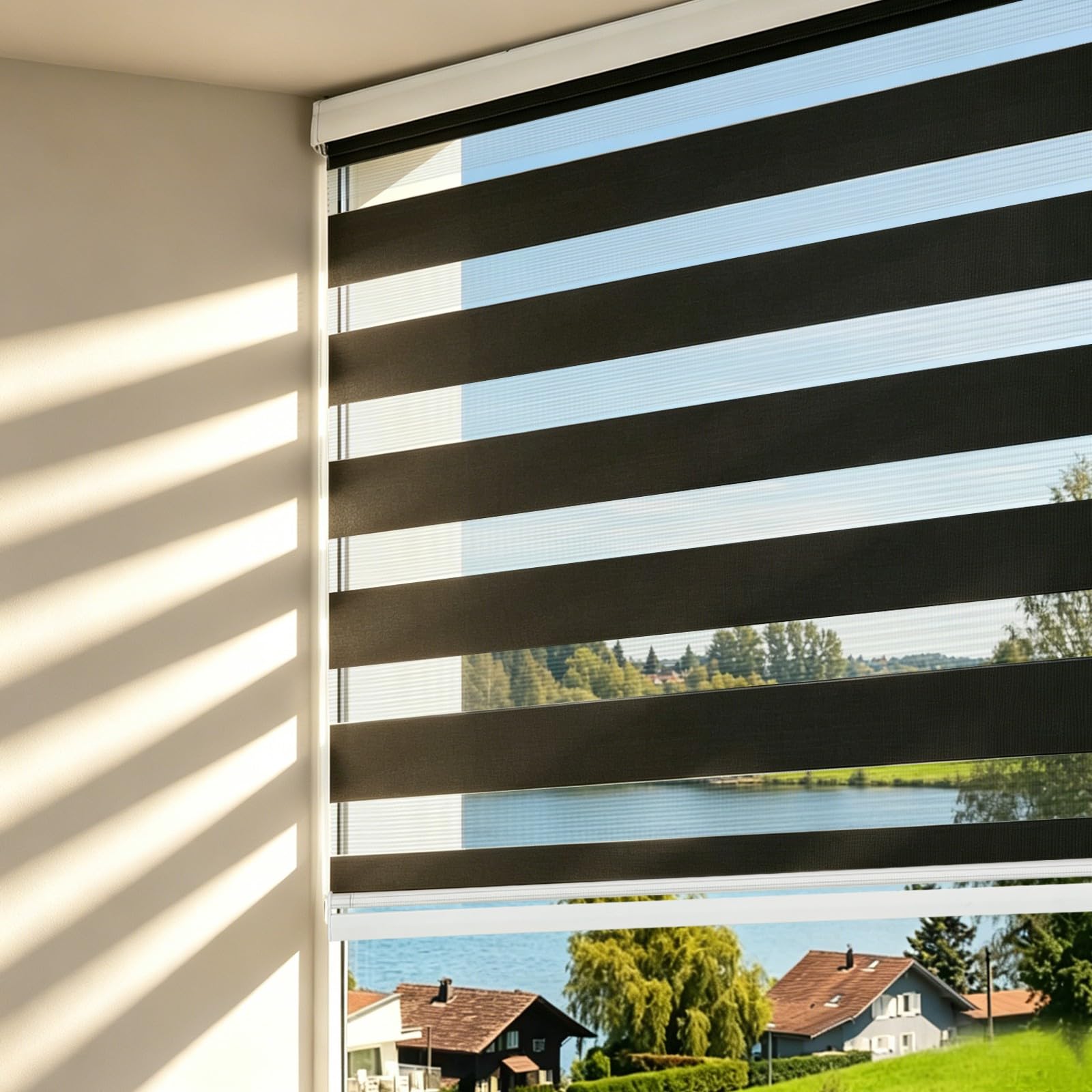 Photo 1 of Changshade Cordless Zebra Blinds, Black, 33"W x 64"H