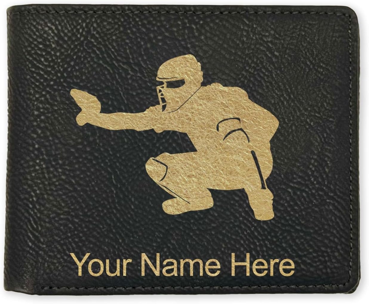 LaserGram Faux Leather Bi-Fold Wallet, Baseball Catcher, Personalized Engraving Included (Carbon Fiber Red)