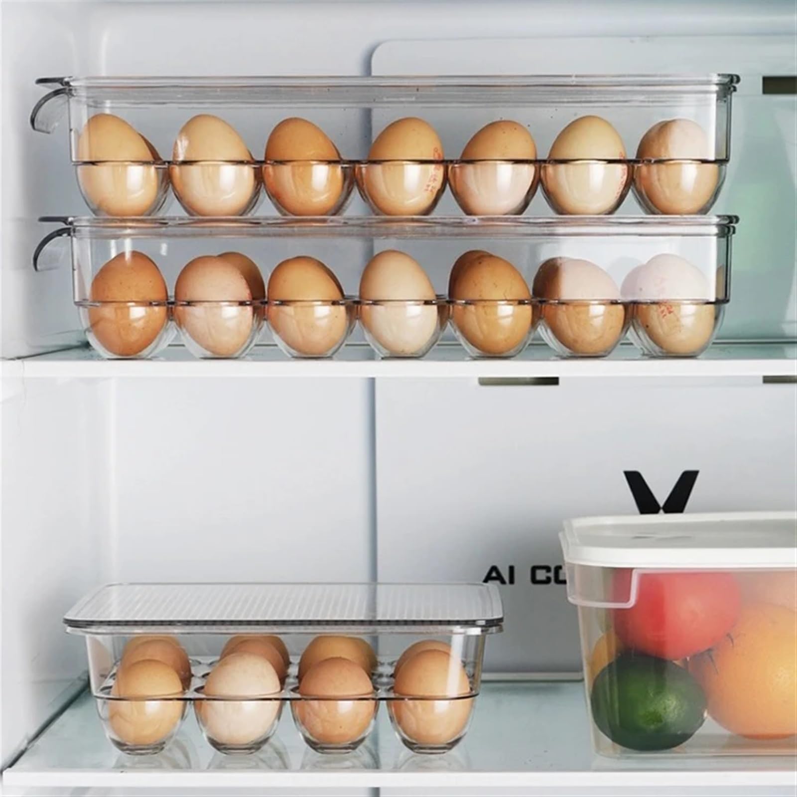 Organizador Nevera Contenedor de huevos con tapa, caja de plástico for almacenamiento de huevos, bandeja apilable for huevos, refrigerador, organizador de mantenimiento fresco, caja de almacenamiento