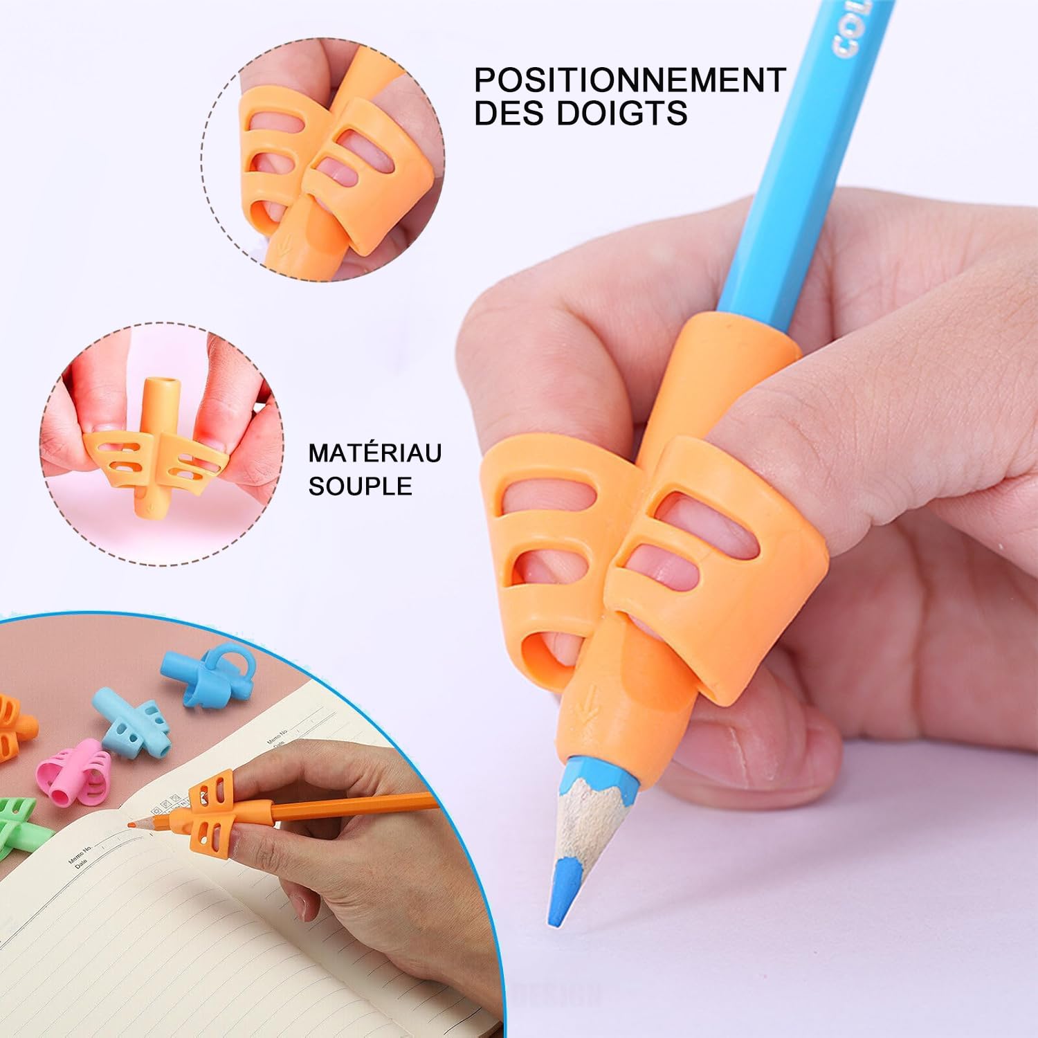 Voarge 6 Pezzi Guida Dita Scrivere Bambino, Guida Dito in Silicone, Matita Grip per Bambini Ergonomico Aiuto Scrittura Per Bambini Adulti Esigenze Studenti