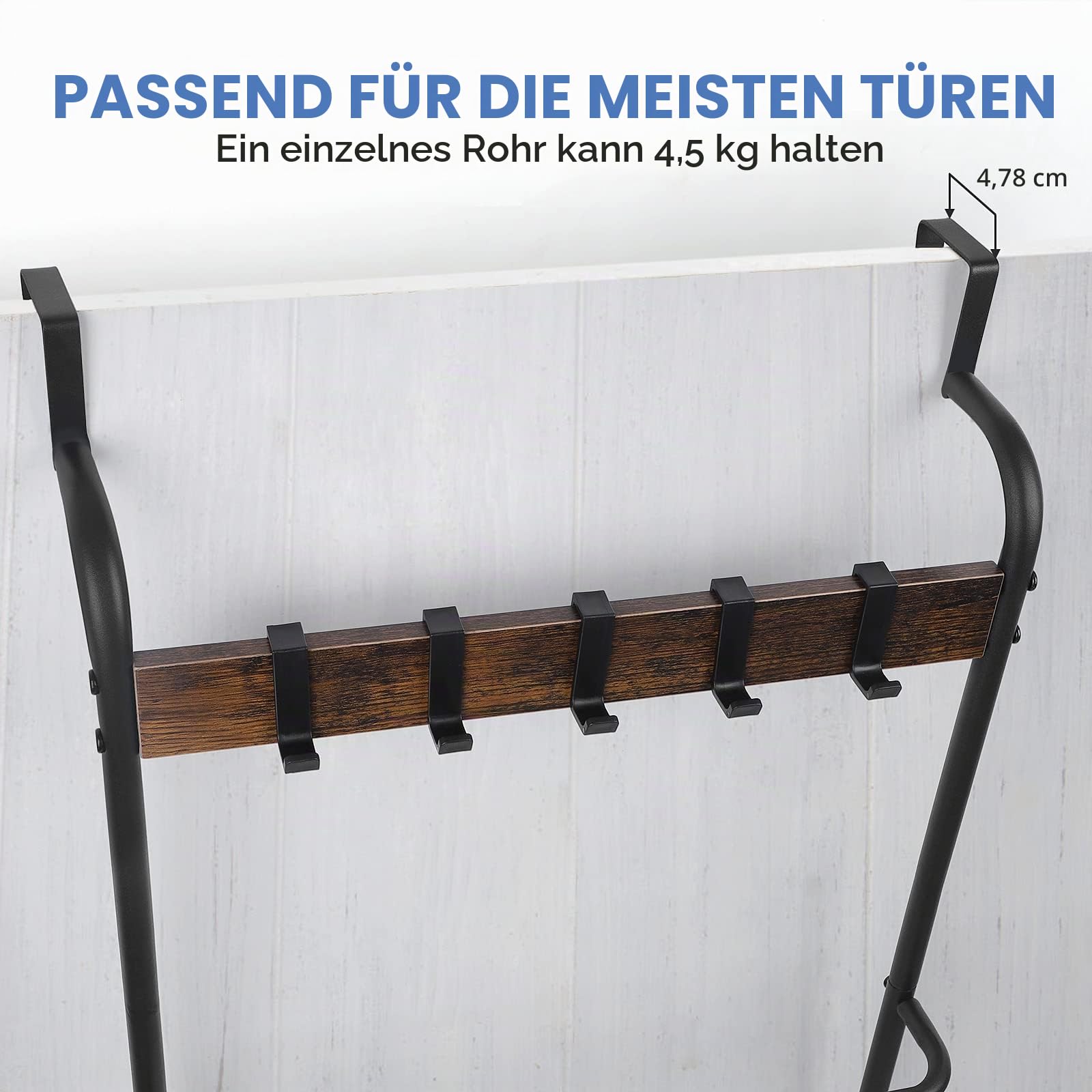 Handtuchhalter für die Tür, mit Haken, 5 Etagen, Handtuchhalter, Organizer für Badezimmer, Schlafzimmer, Badezimmer-Zubehör, Metall (schwarz)