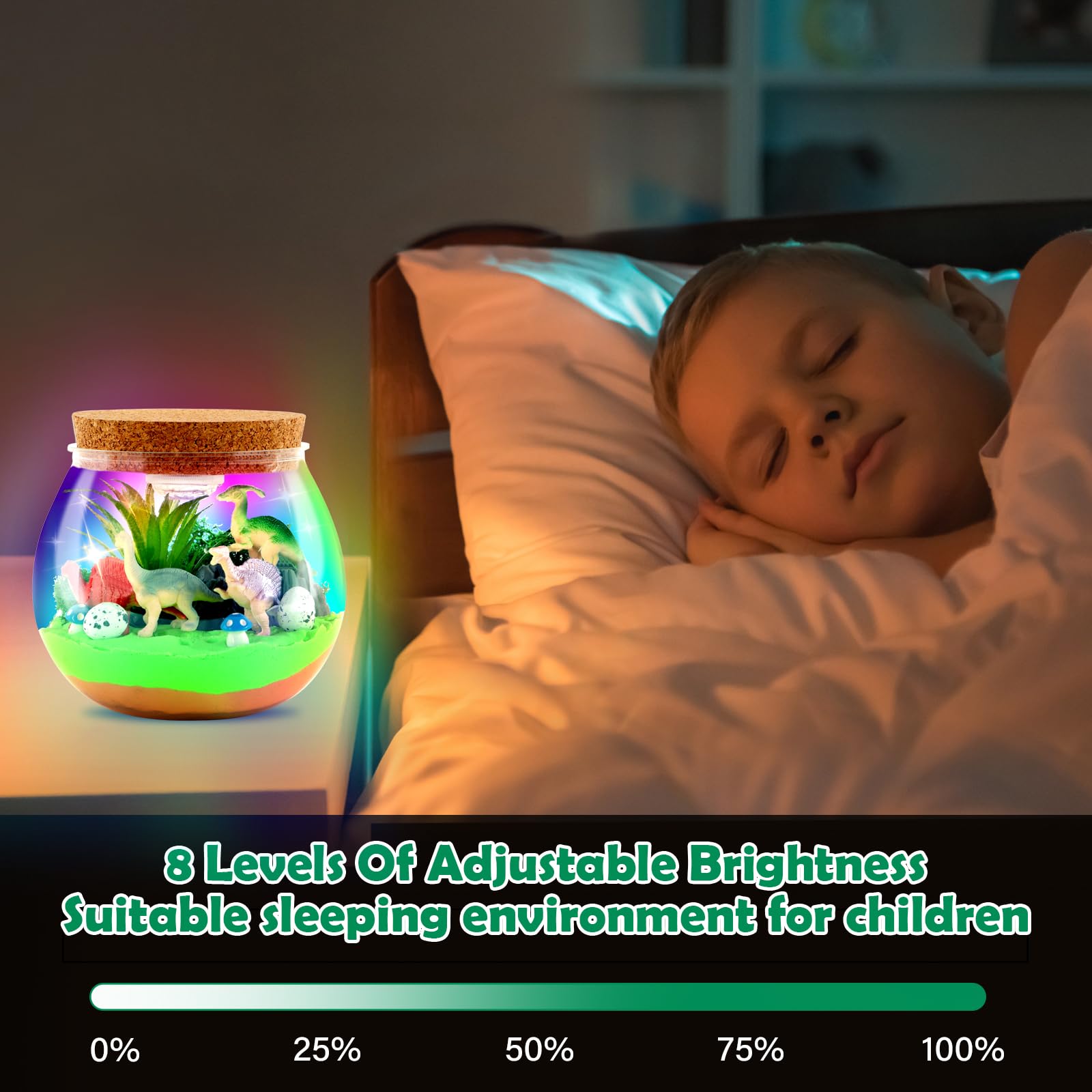 Zestaw do terrarium z dinozaurami Withosent, kreatywna lampka nocna dla dzieci DIY z pilotem, zestaw do rękodzieła w bajkowym ogrodzie z regulowanymi kolorowymi światłami Prezenty dla dziewczynek