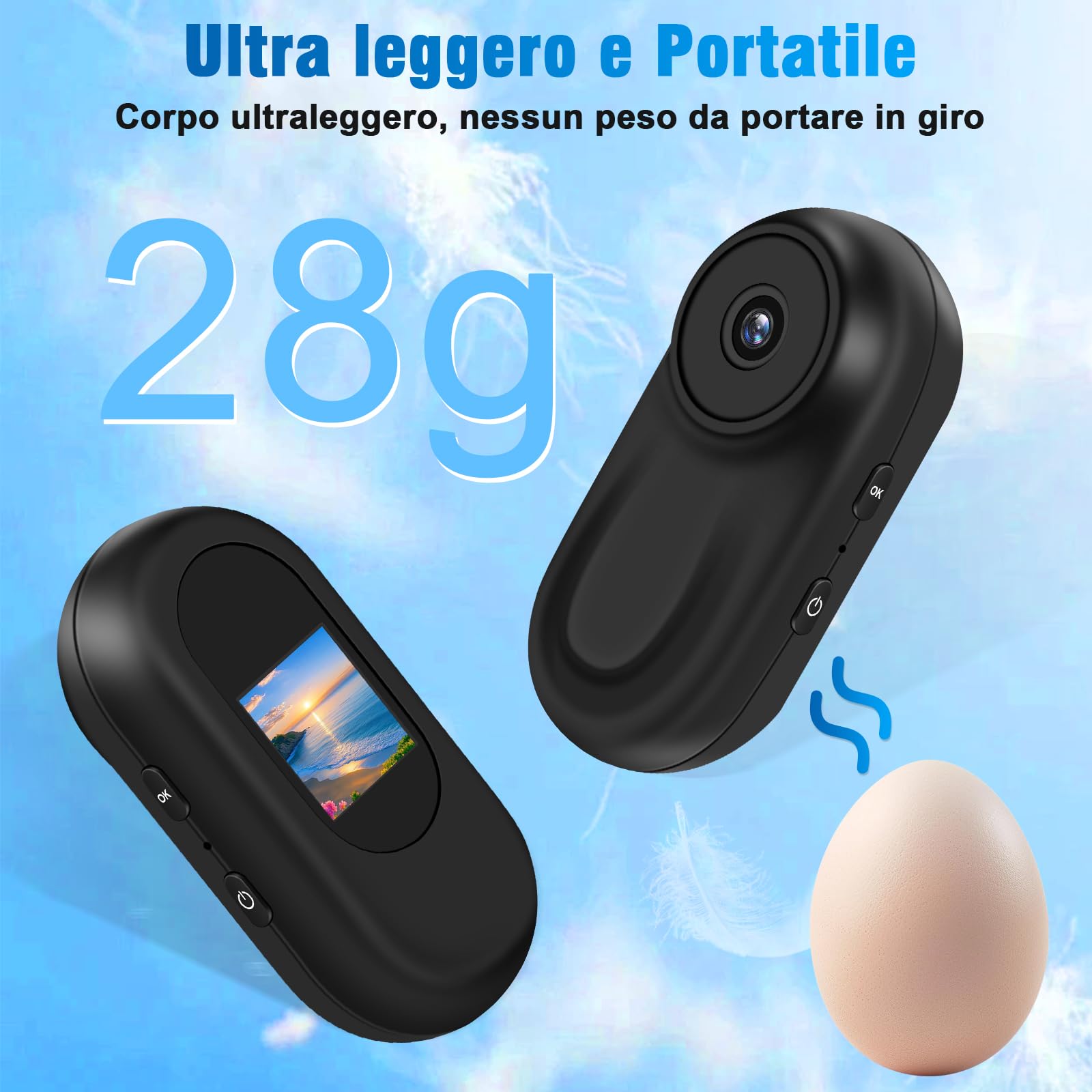 Action Camera 1080P, Fotocamera Sportiva Mini con Visione Notturna 150°, Telecamera Sportiva Magnetica IPX4, Kit Accessori per Casco/Bici/Moto, Schermo LCD + Gancio 360° Per esterni e vlog