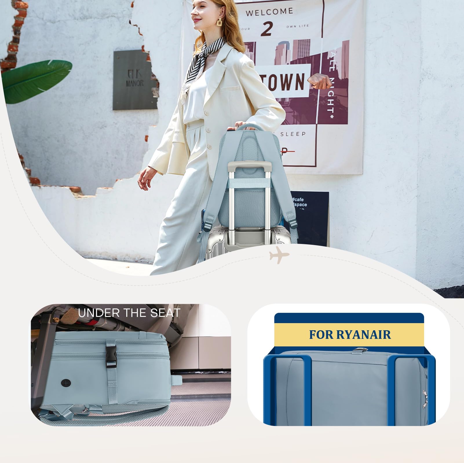 Yankony Zaino Ryanair 40x20x25 Zaino da Viaggio Aereo Bagaglio a Mano 40x20x25 Ryanair 20L Borse da Cabina per Donna Uomo 14 Pollici Porta PC Portatili con Tasca Antifurto per Scuola Lavoro Affari