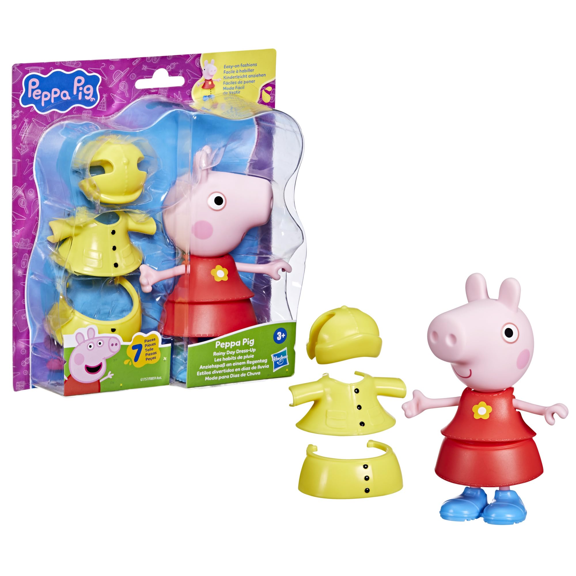 Hasbro Peppa Pig, Estilos Divertidos en Días de Lluvia, Muñecas para Niñas y Niños de 3 Años, Juguete con Accesorios, Traje de Color Amarillo, Inventar Historias, Reyes Magos