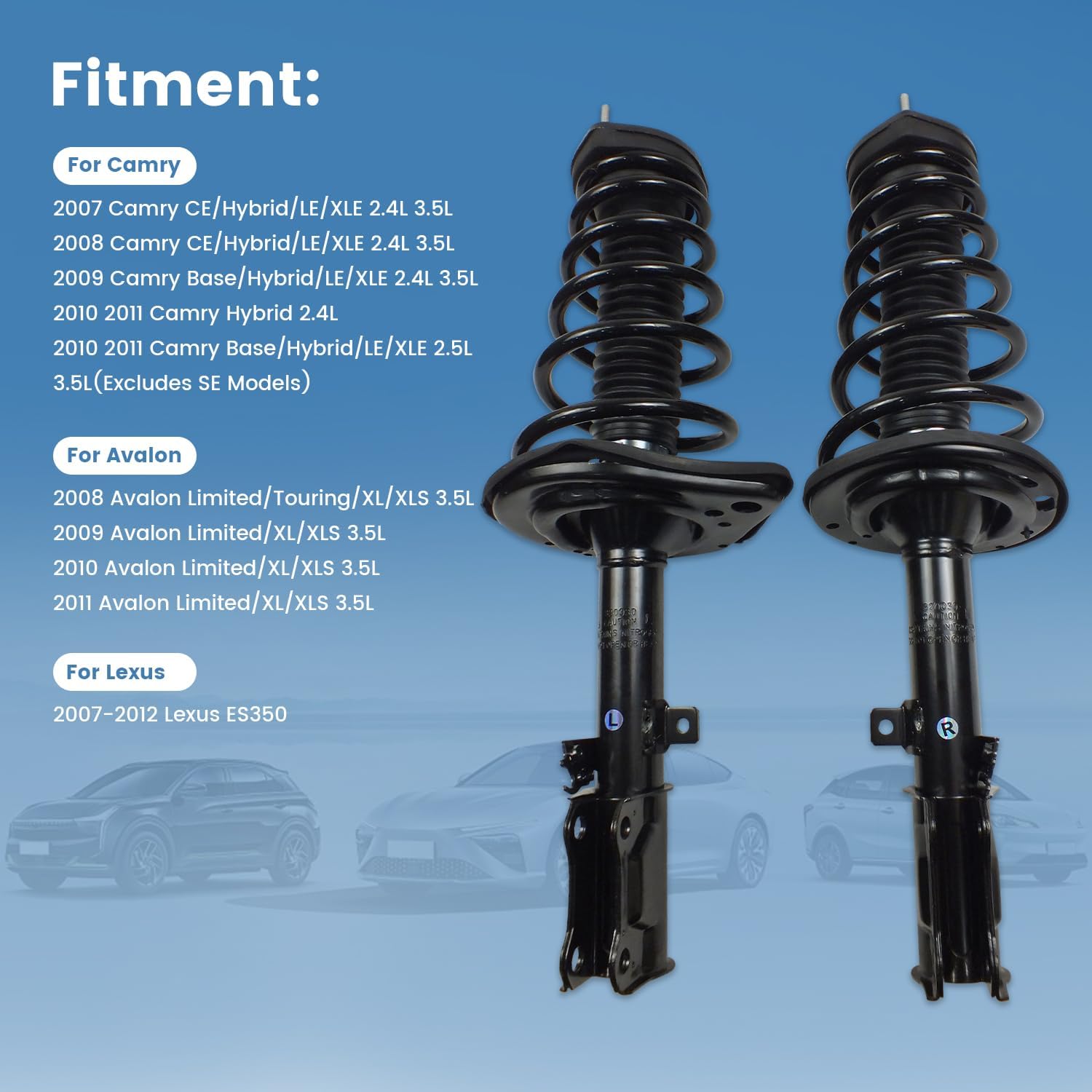 2PCS Rear Struts Assembly w/Coil Spring Shock Absorber Fit for 2007-2011 Toyota Camry 2.4L 3.5L(Excludes SE Models), for 2008-2012 Toyota Avalon 3.5L, for 2007-2012 Lexus ES350, Replace 172309 172310