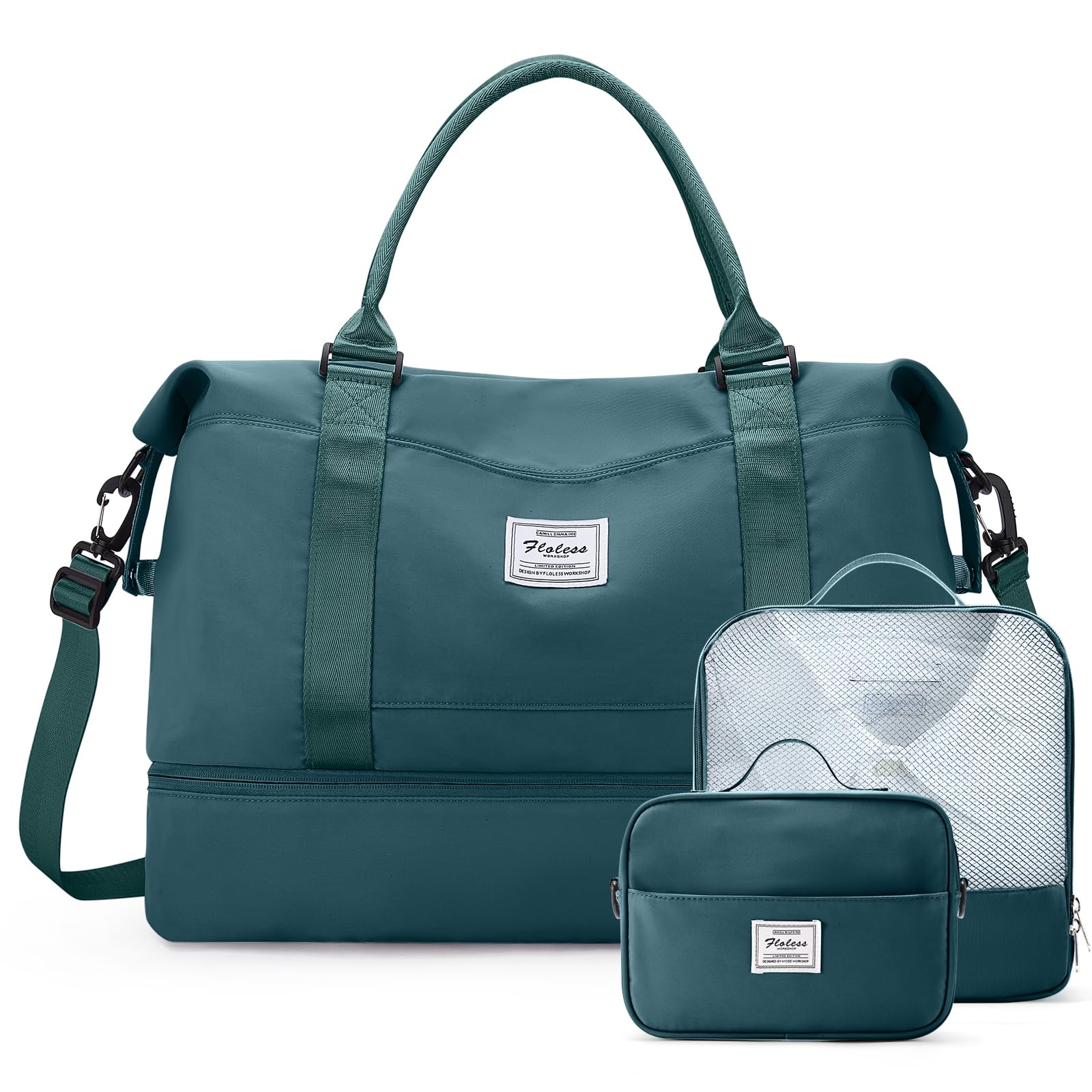 Weekender Bags for Women,Travel Duffle Overnight Bag with Shoe Compartment,Personal Item Carry On Bag,Peacock Blue,Extra Large,3 Pcs Set