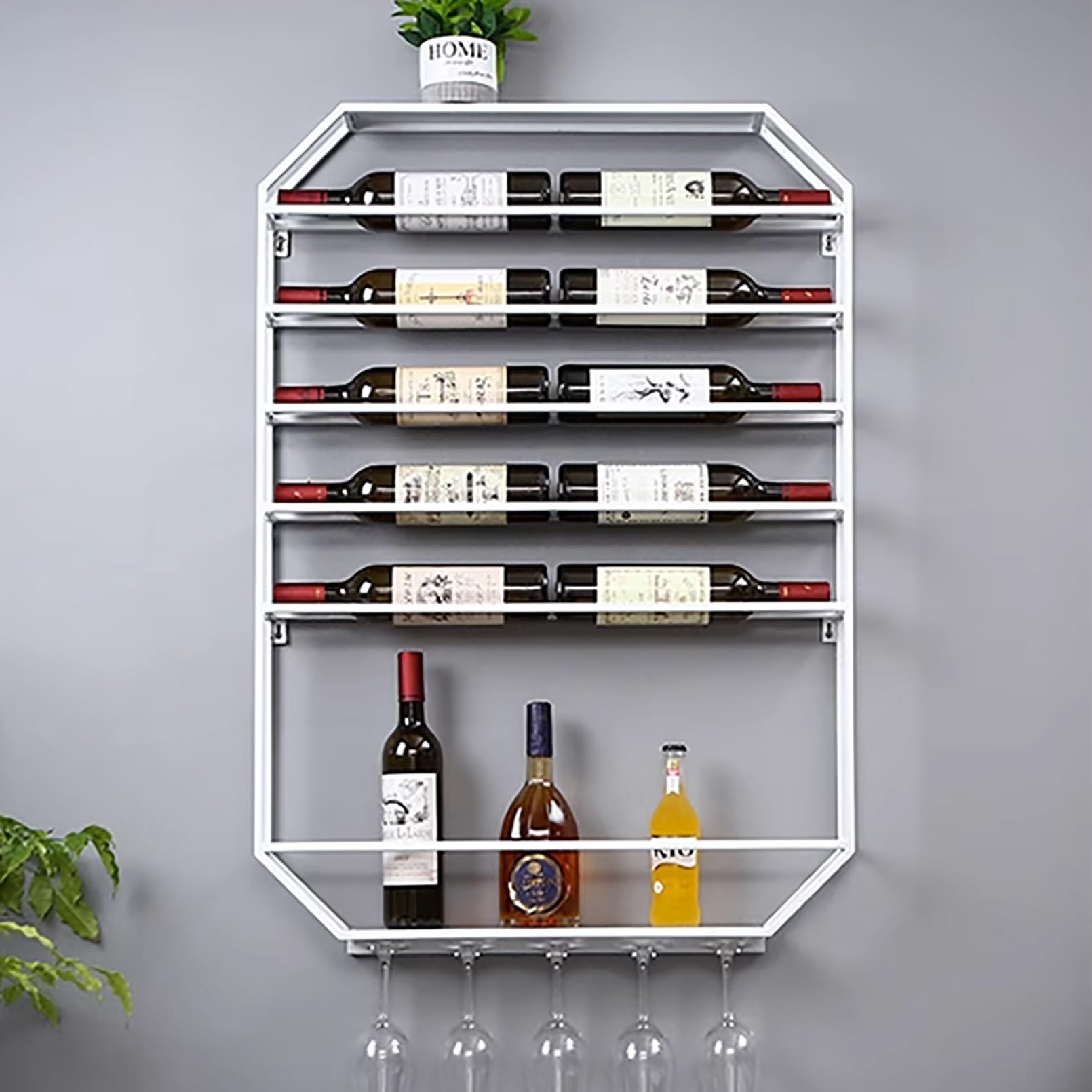 Support mural pour verres à vin et porte-bouteille en fer multifonction