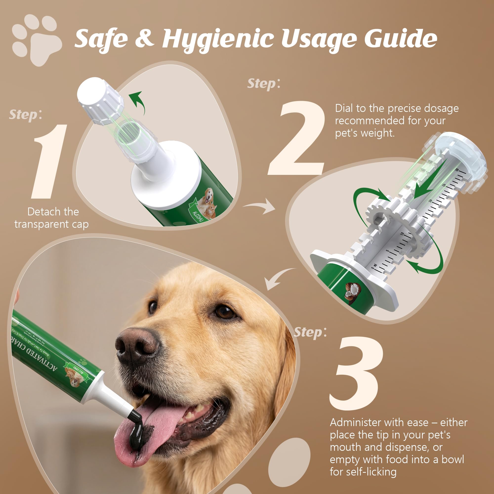 Carbón activado para perros y gatos, kit de emergencia de veneno para mascotas, absorbente de toxinas con carbón de alta actividad y caolín, soporta digestivo de chocolate, uvas, cebollas, uso